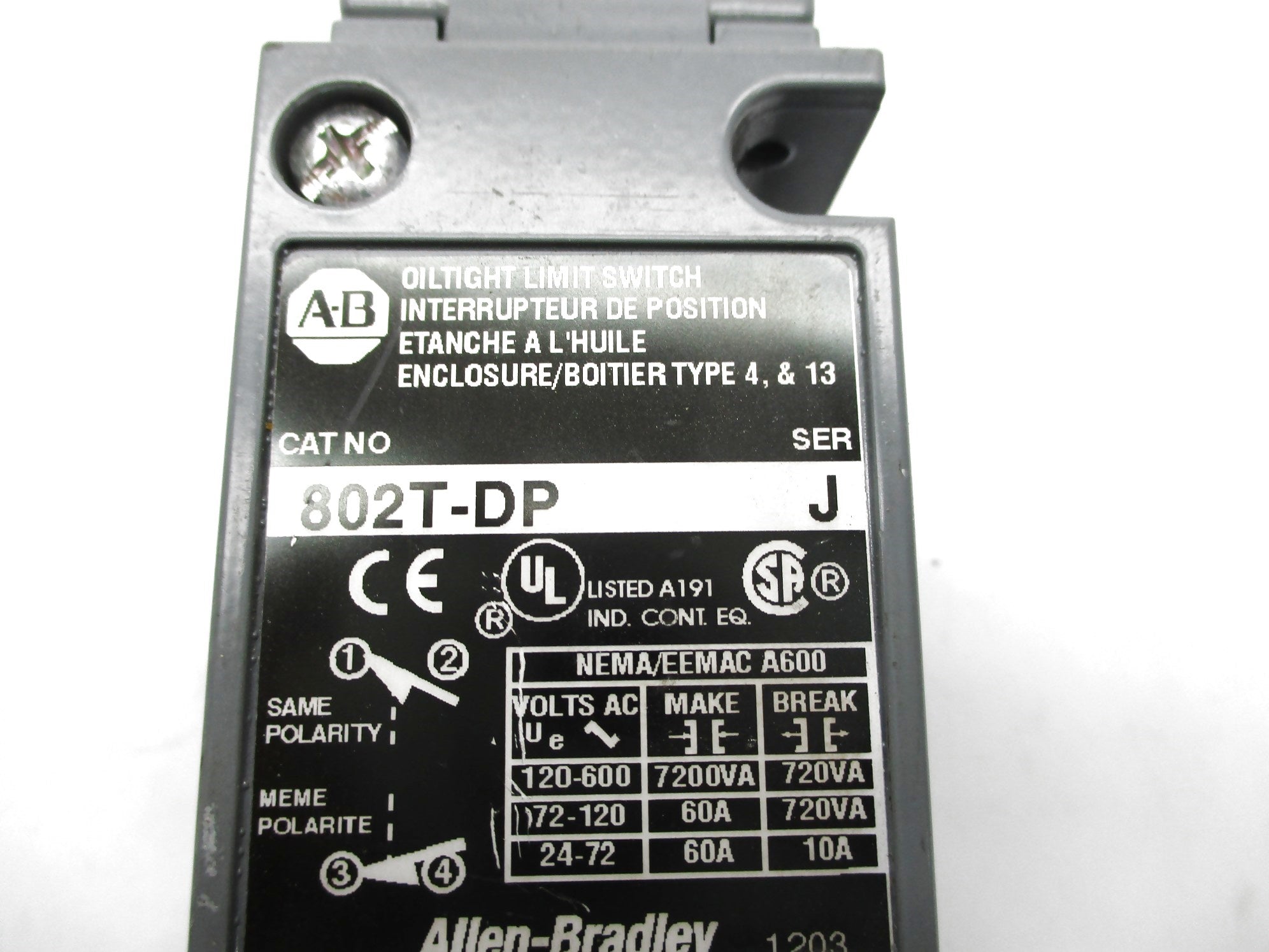 ALLEN BRADLEY 802T-DP SER. J (AS PICTURED) NSNP