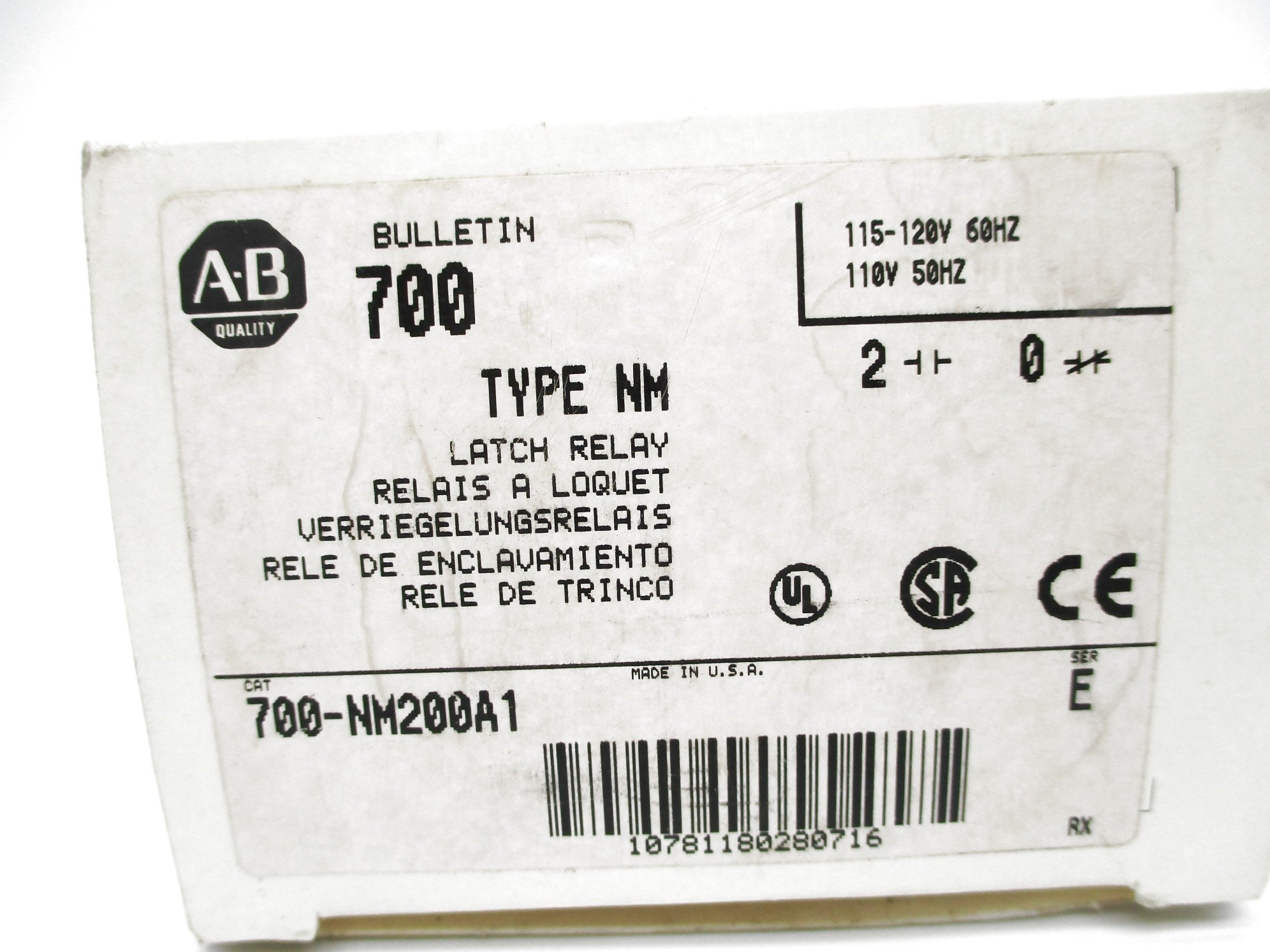 ALLEN BRADLEY 700-NM200A1 SER. E 110/115-120V (WH) NSMP