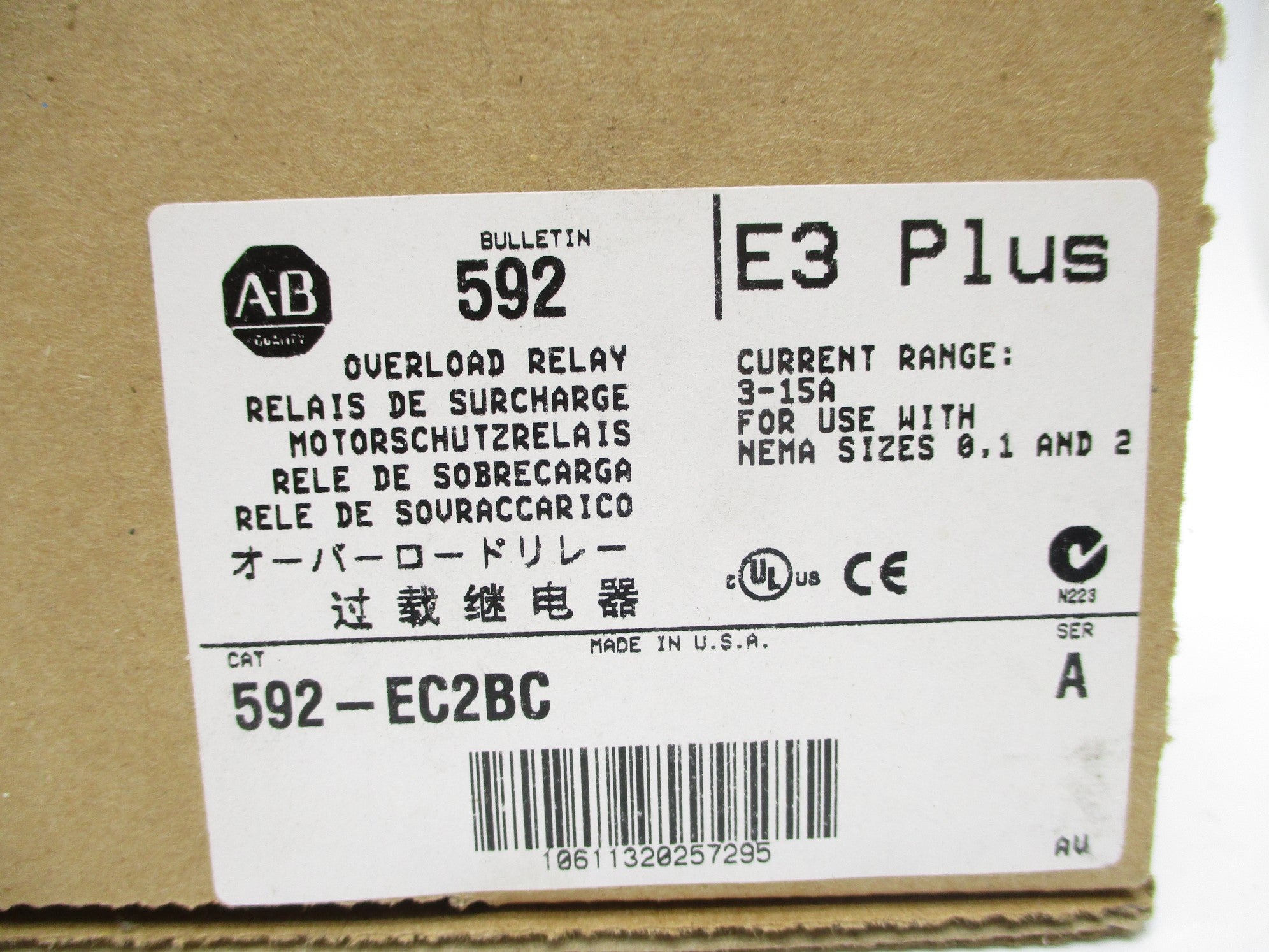 ALLEN BRADLEY 592-EC2BC SER. A 3-15A 24V (BR/WH) NSMP