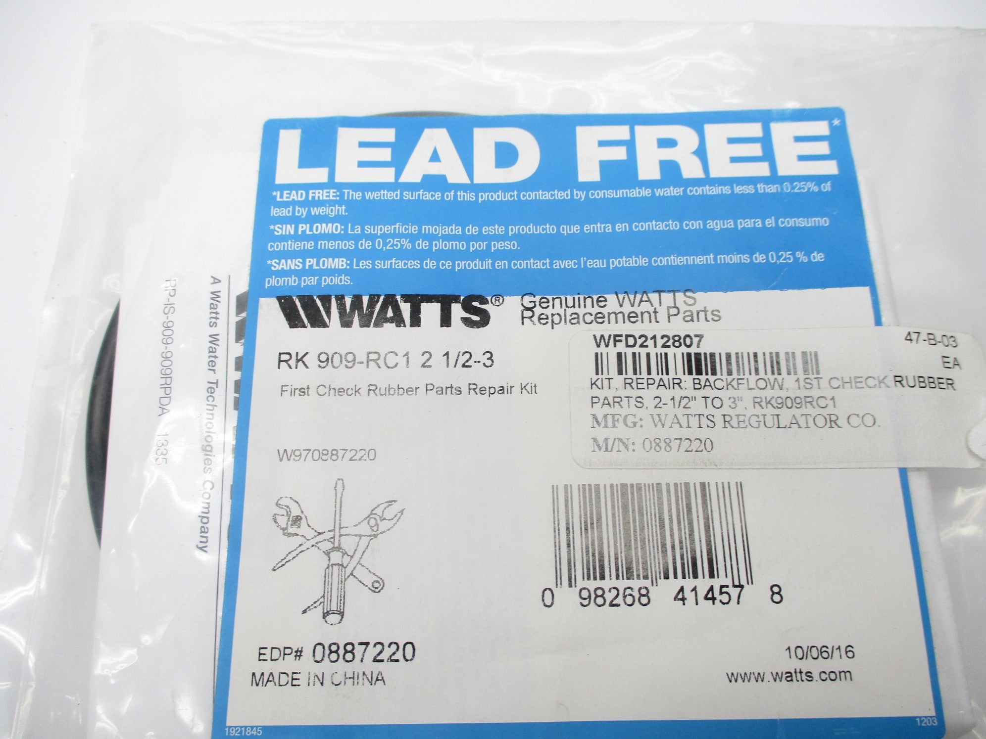 WATTS 0887220 RK909-RC1-2-1/2-3 NSMP