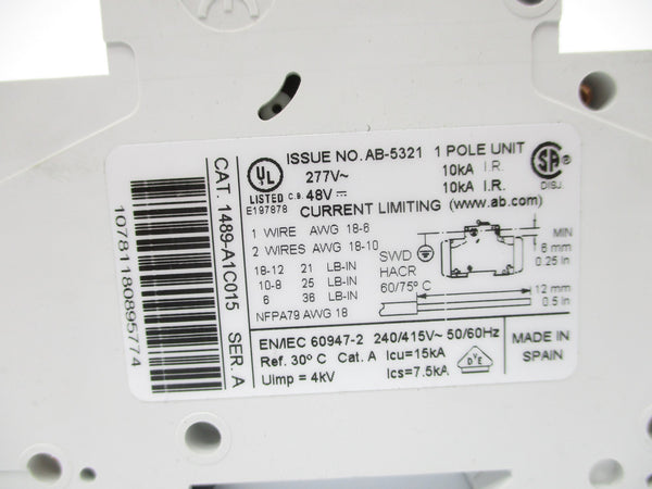 ALLEN BRADLEY 1489-A1C015 SER. A 1.5A 277V NSNP