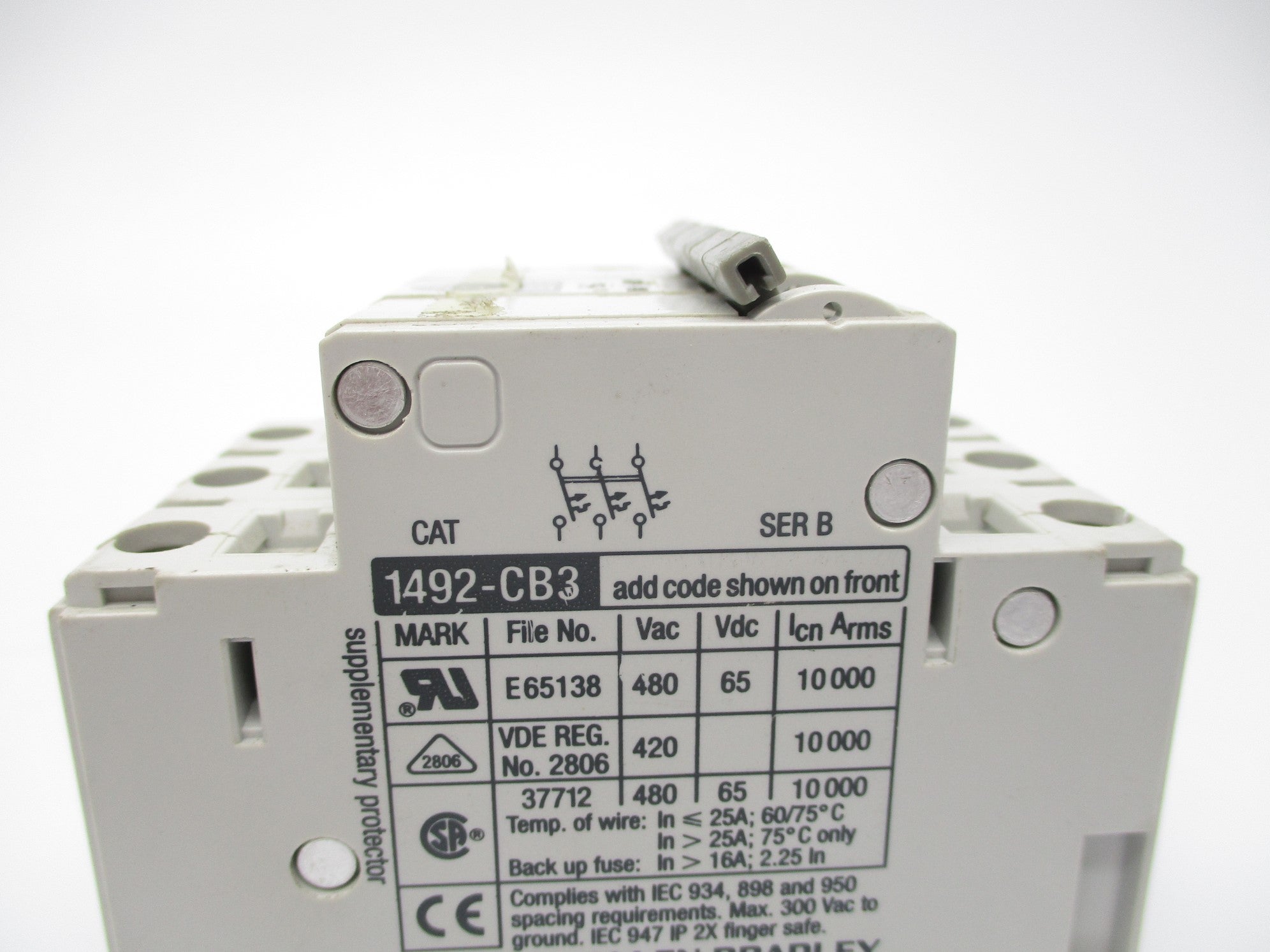 ALLEN BRADLEY 1492-CB3G150 SER. B 480V 15A UNMP