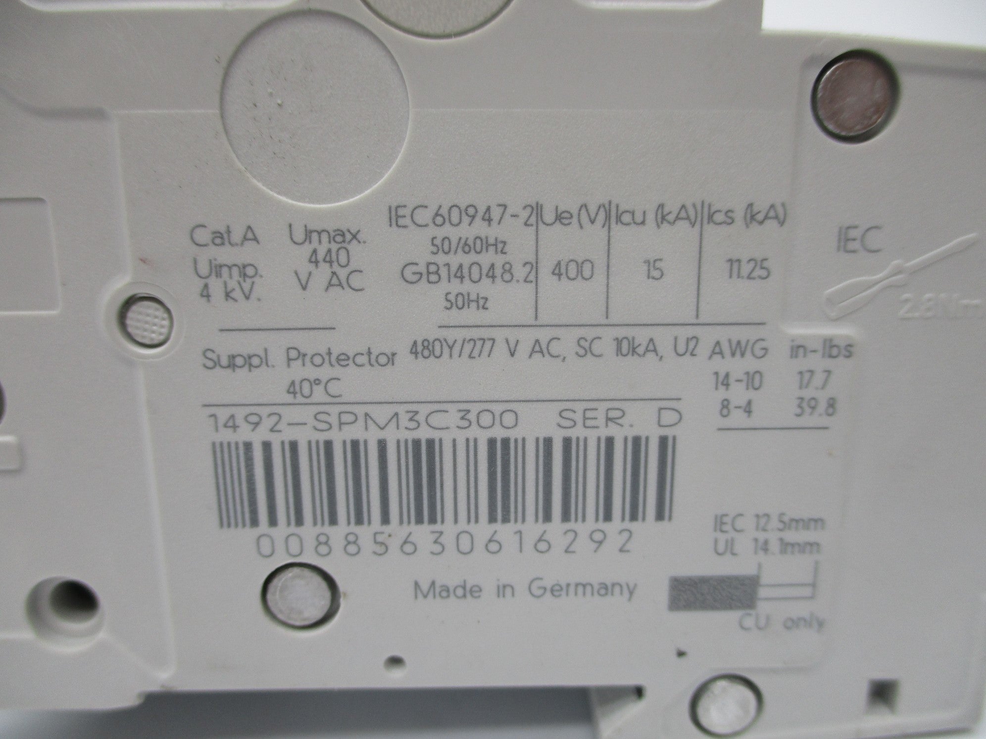 ALLEN BRADLEY 1492-SPM3C300 SER. D 30A 277V NSNP