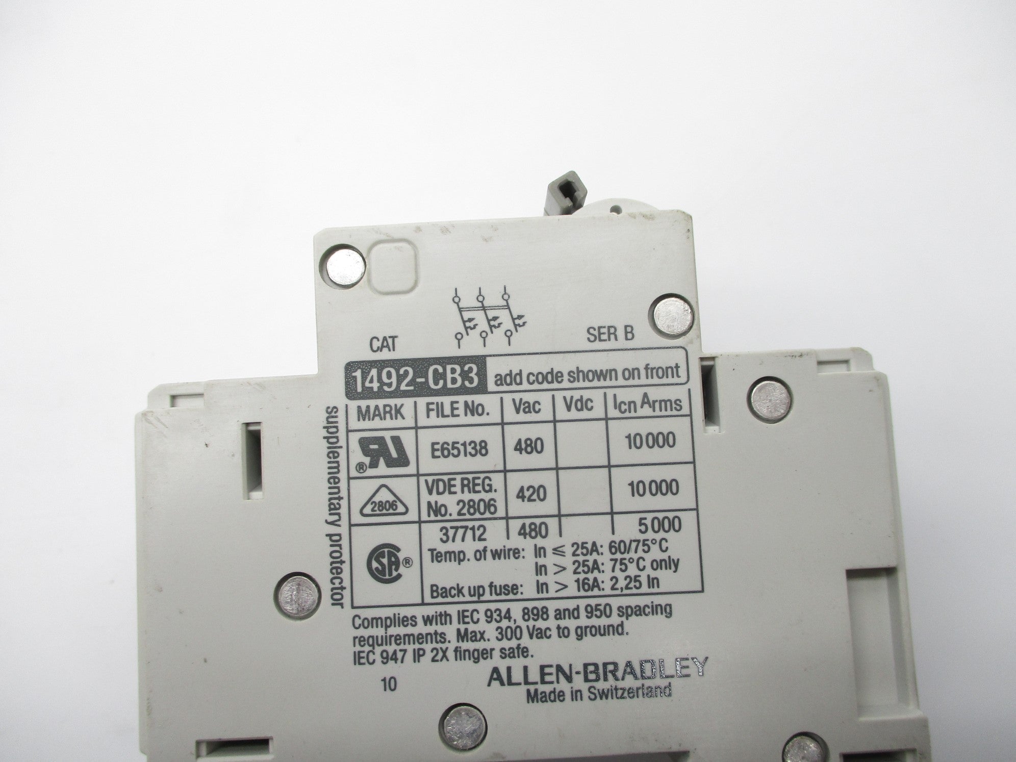 ALLEN BRADLEY 1492-CB3G150 SER. B 480VAC 15A NSNP