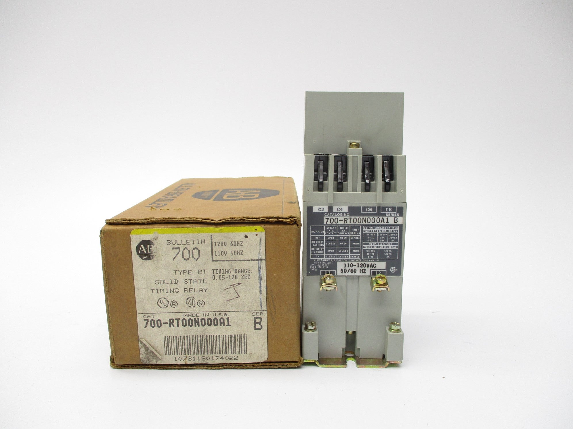 ALLEN BRADLEY 700-RT00N000A1 SER. B 110-120VAC 30A 0.05-120S (BR/YL) NSMP