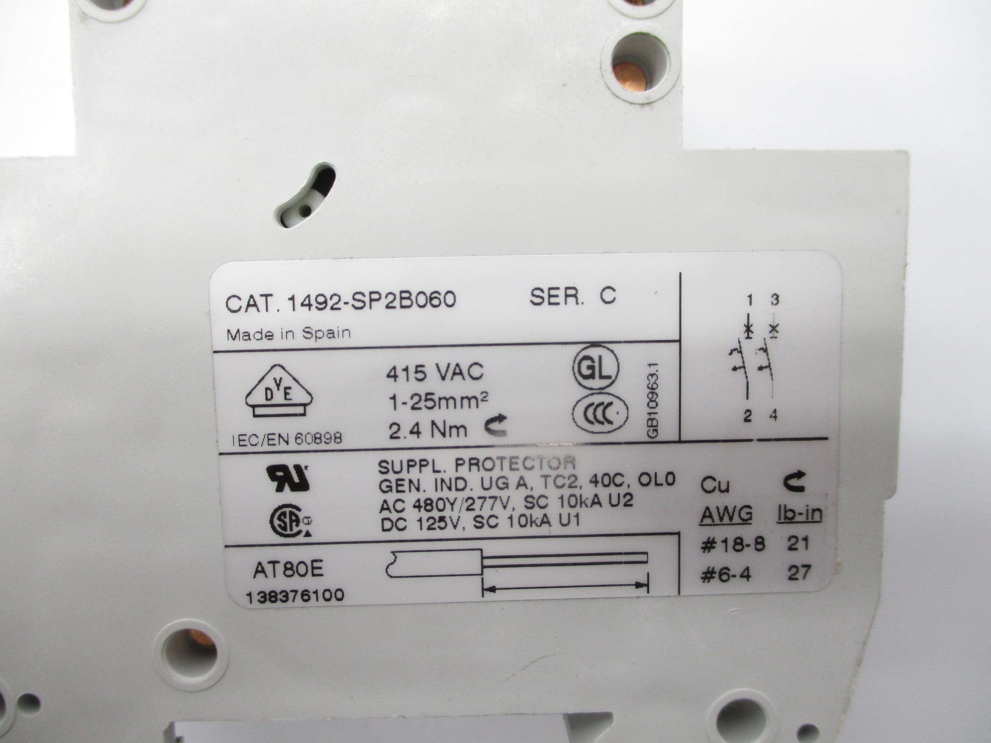 ALLEN BRADLEY 1492-SP2B060 SER. C 6A 277V NSNP