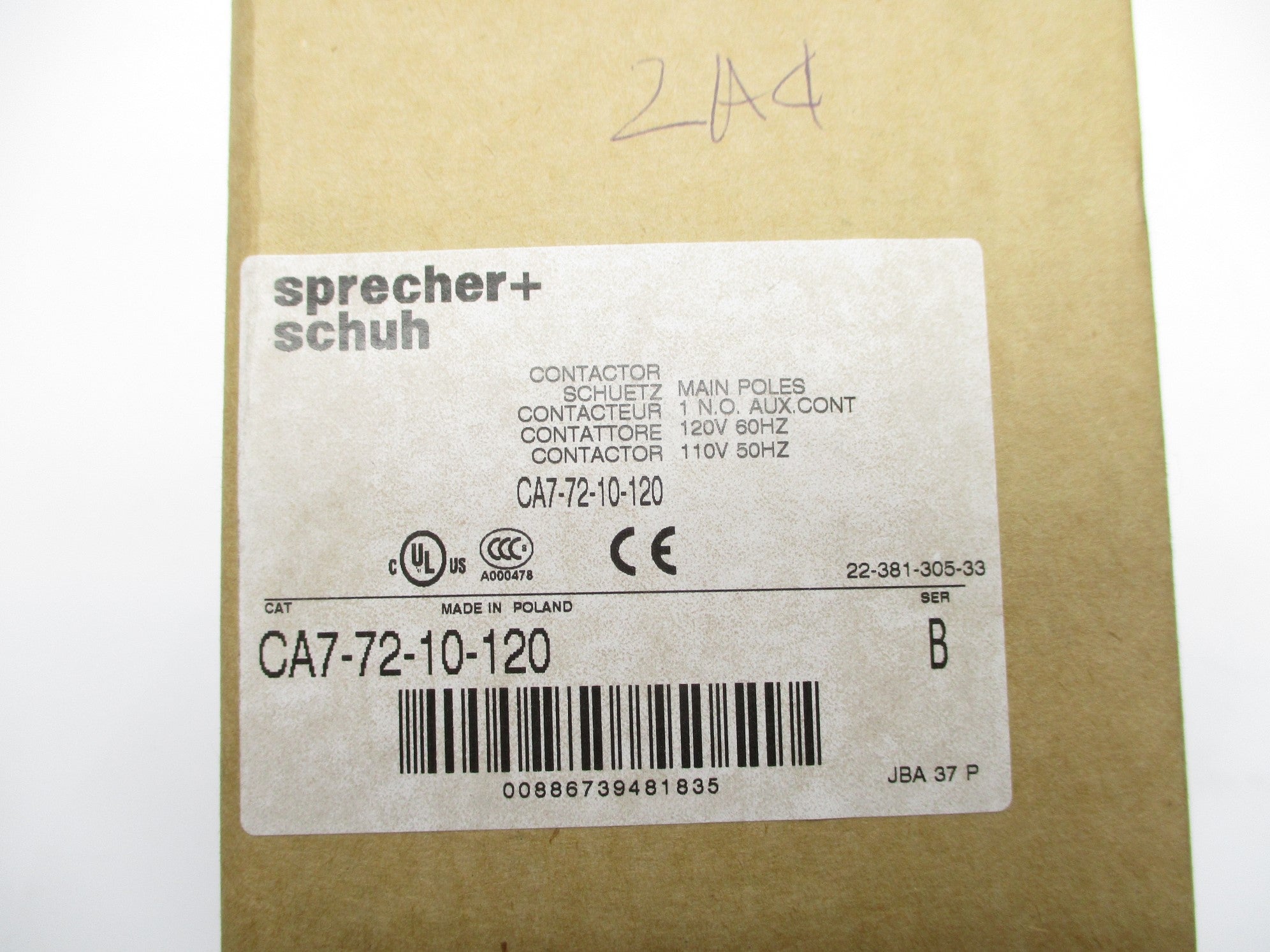 SPRECHER+SCHUH CA7-72-10-120 SER. B 110/120V 100A NSMP