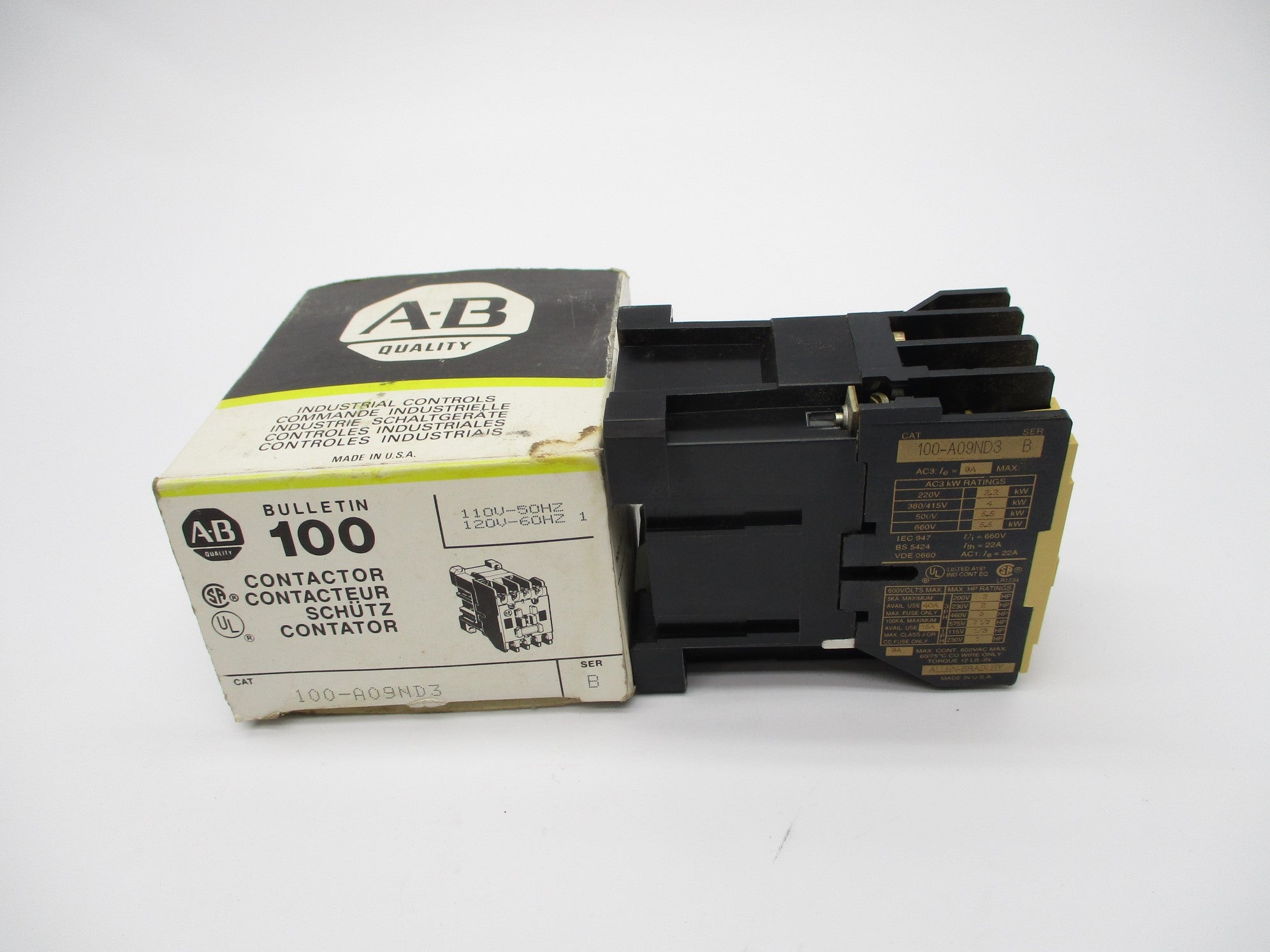 ALLEN BRADLEY 100-A09ND3 SER. B 110/120V (BK/YL) NSMP