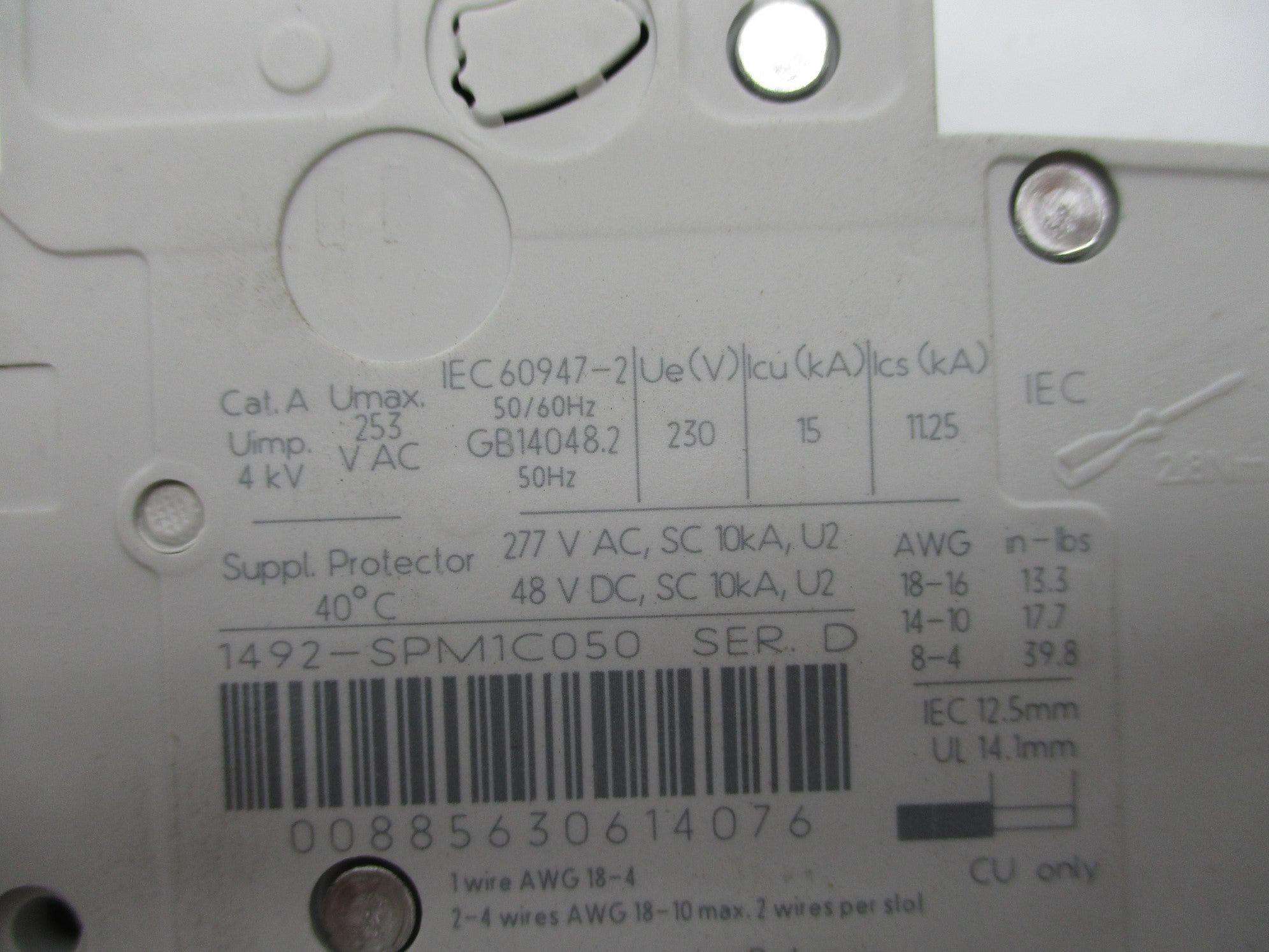 ALLEN BRADLEY 1492-SPM1C050 SER. D 5A 277V NSNP