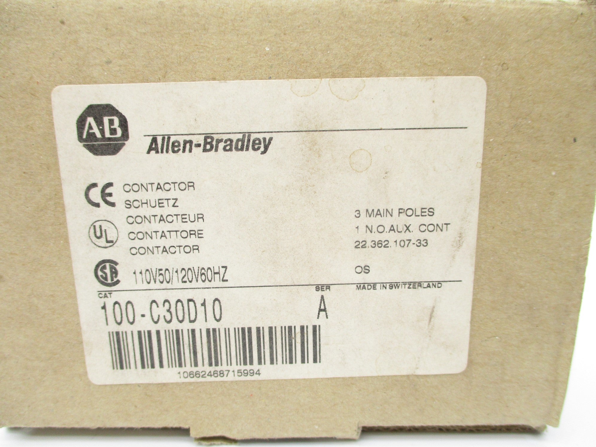 ALLEN BRADLEY 100-C30D10 SER. A 110/120V (BR/WH) NSMP
