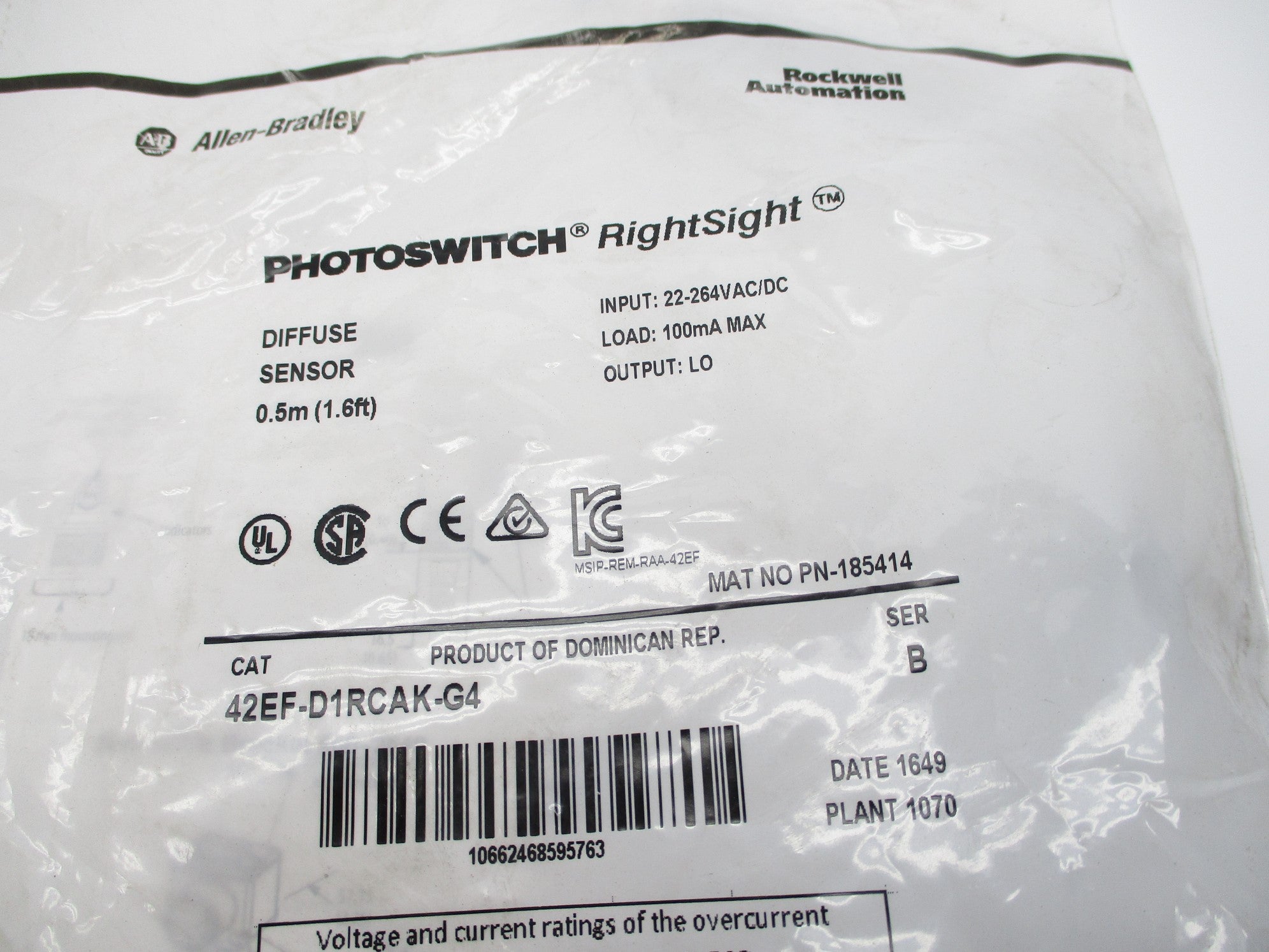 ALLEN BRADLEY 42EF-D1RCAK-G4 SER. B 22-264VAC/DC NSMP