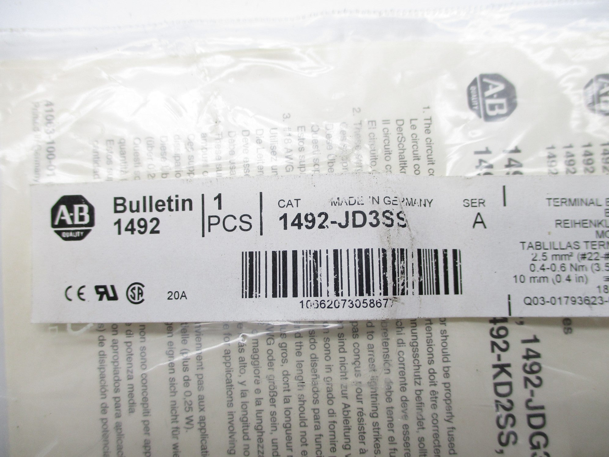 ALLEN BRADLEY 1492-JD3SS SER. A NSMP