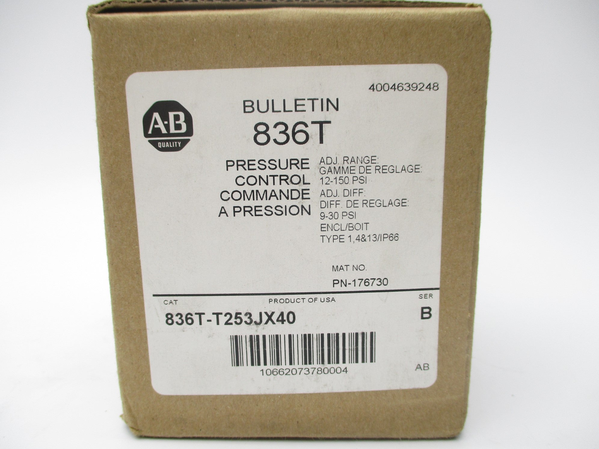 ALLEN BRADLEY 836T-T253JX40 SER. B (BR/WH) NSMP