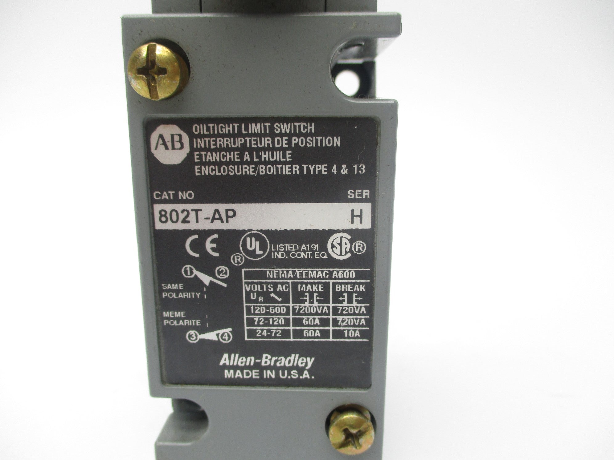 ALLEN BRADLEY 802T-AP SER. H 120-600VAC 60A NSNP