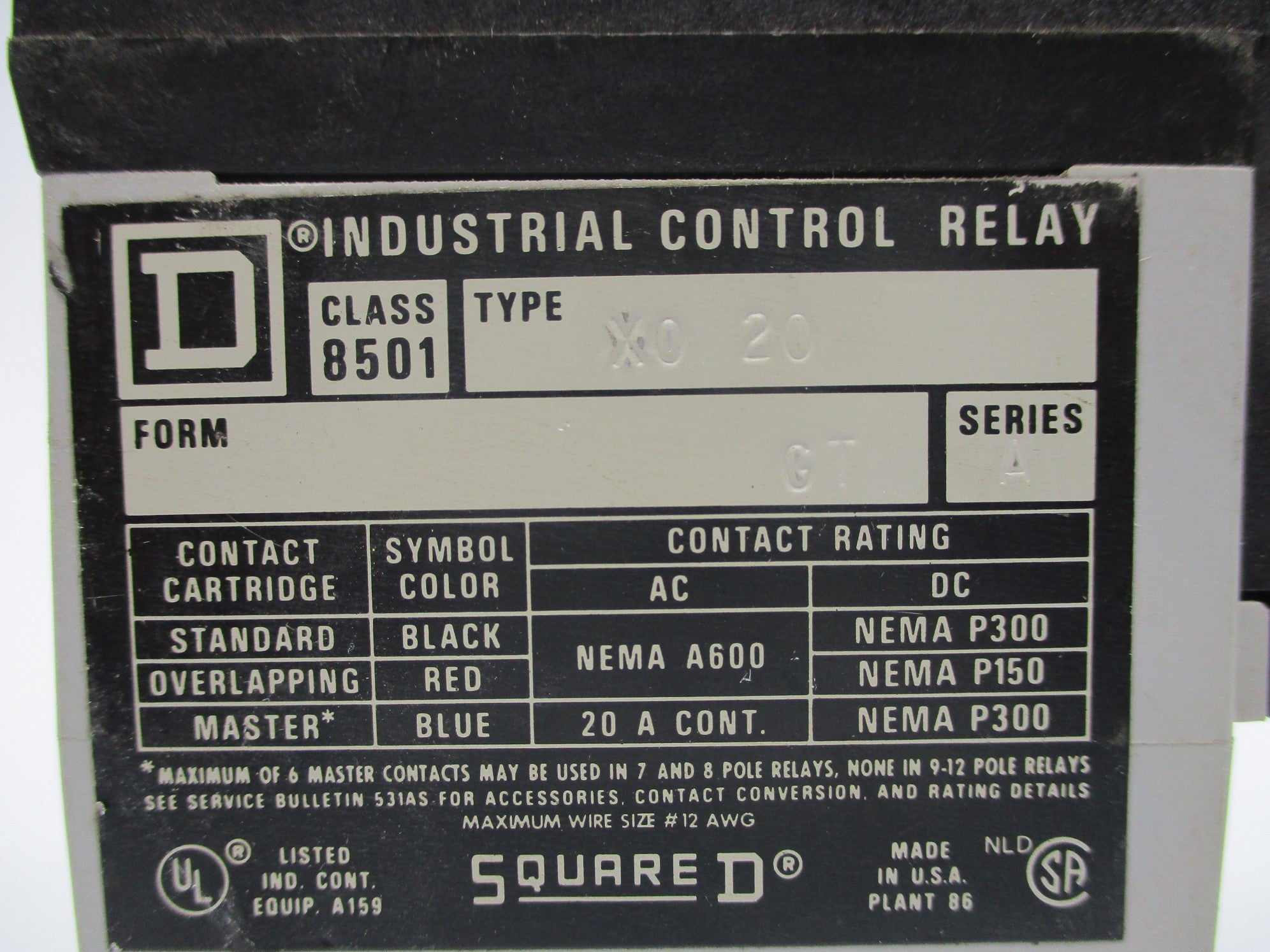 SQUARE D 8501XO20V04 SER. A 277V NSNP