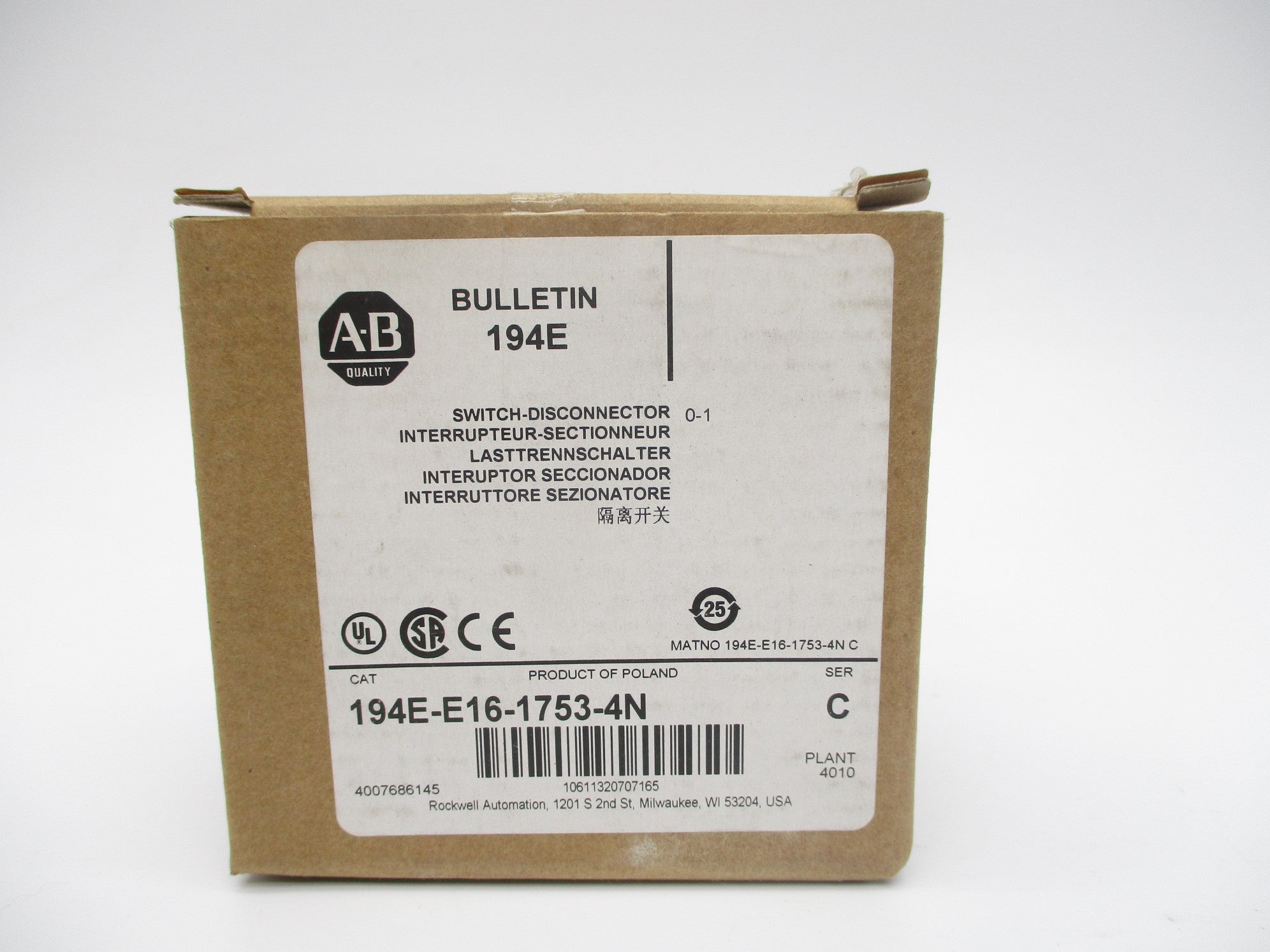 ALLEN BRADLEY 194E-E16-1753-4N SER. C (BR/WH) NSMP