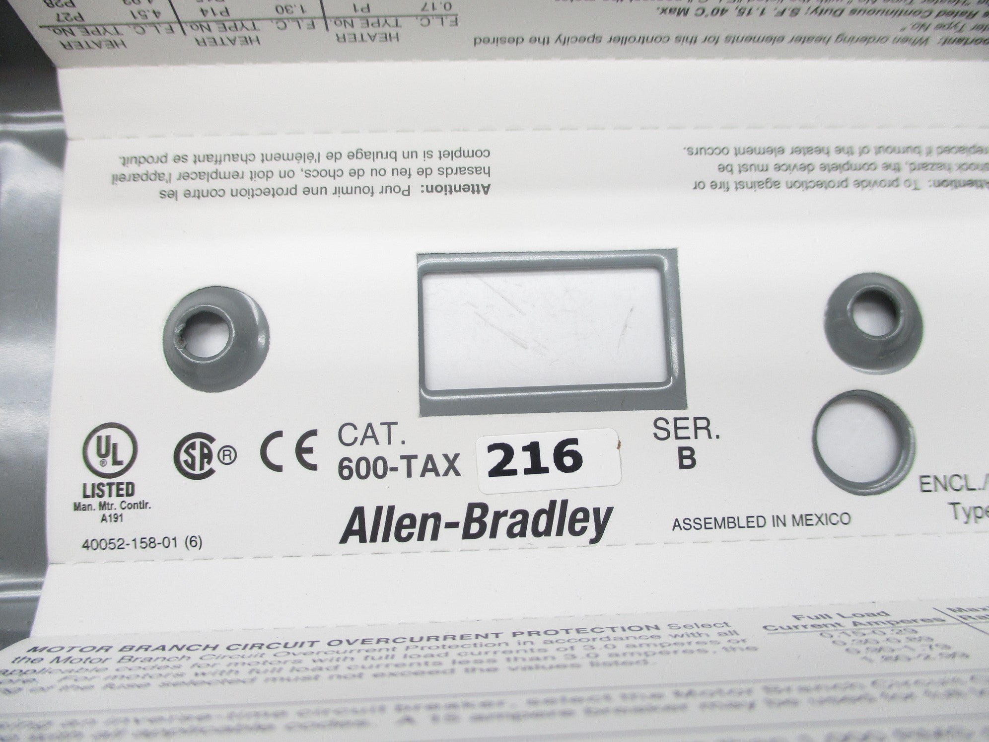 INDUSTRIAL SPARE PART 600-TAX216 SER. B NSNP