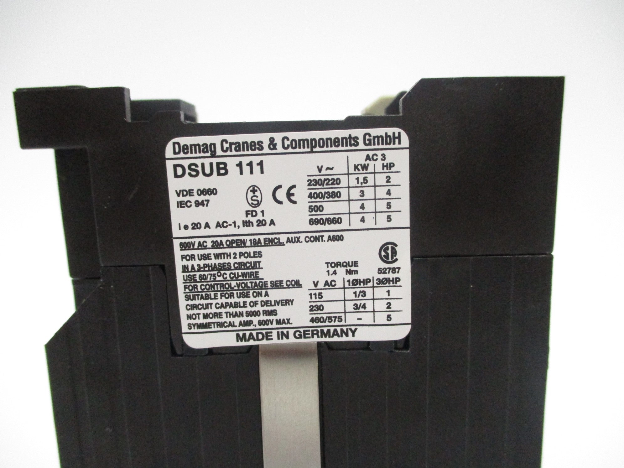 DEMAG CRANES & COMPONENTS DSUB111 115V NSNP