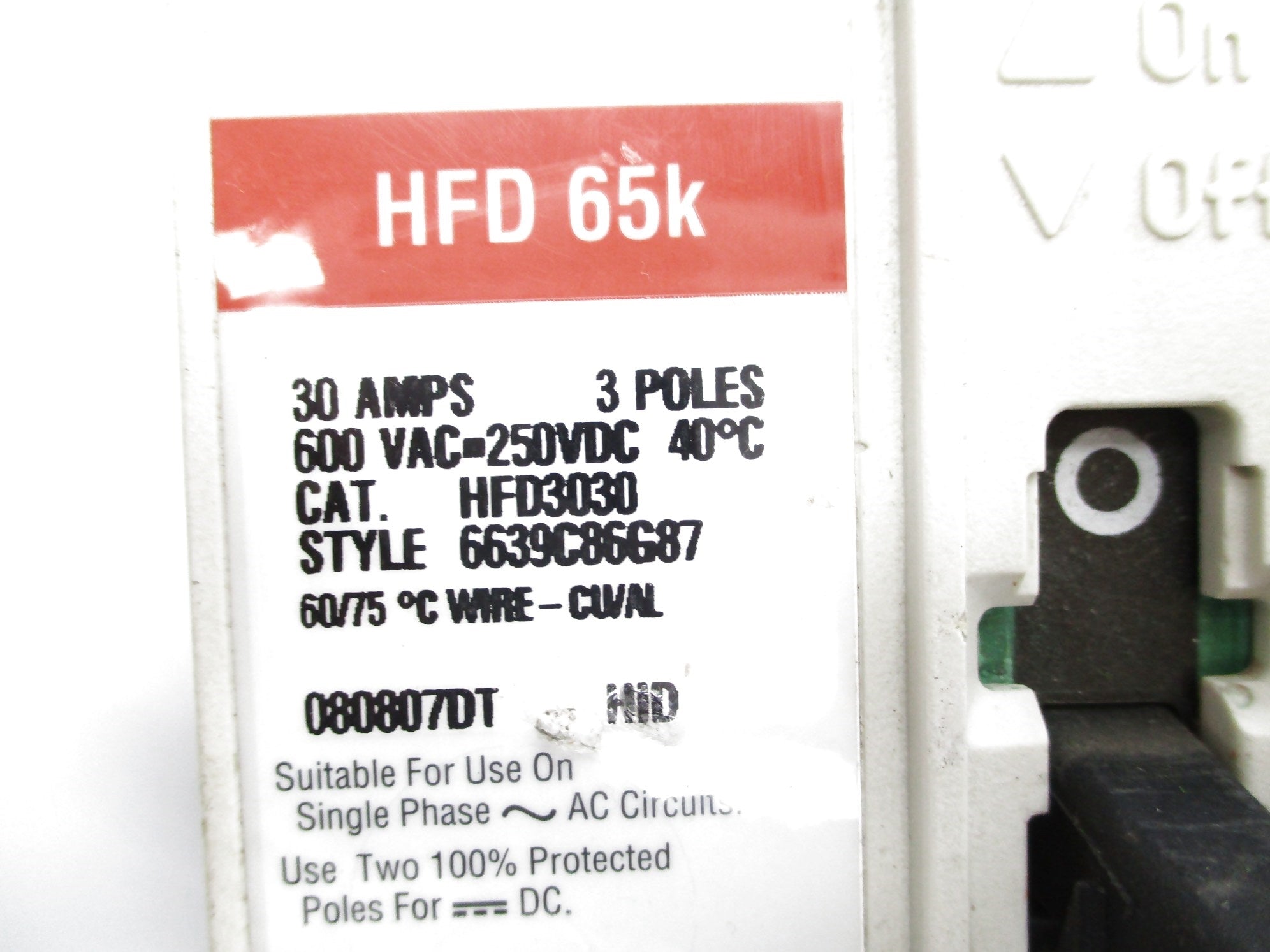 CUTLER HAMMER HFD3030 30A 600V UNMP