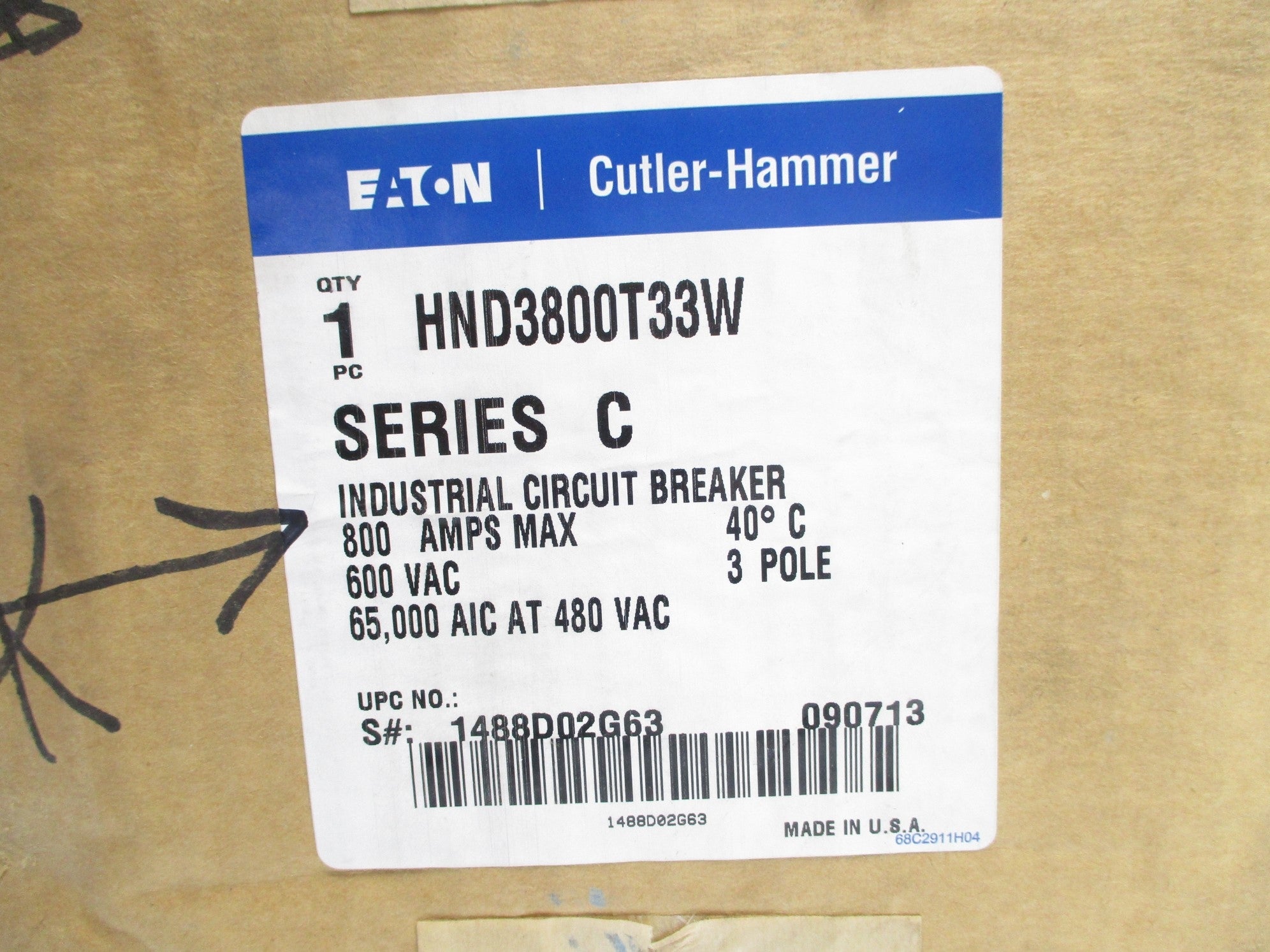 CUTLER HAMMER HND3800T33W SER. C 800A 600V NSMP