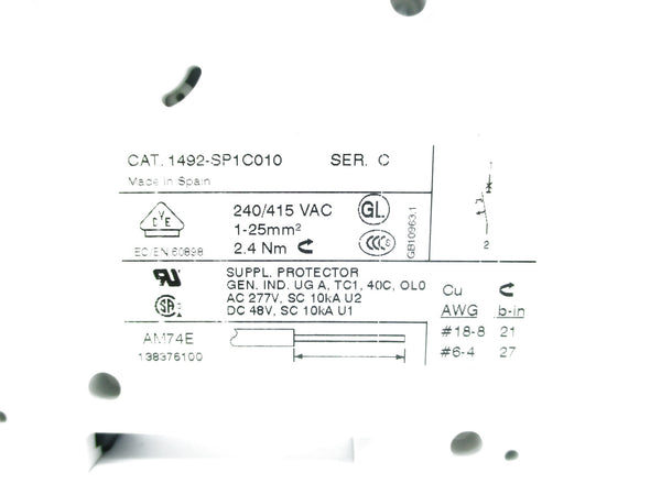 ALLEN BRADLEY 1492-SP1C010 SER. C 1A 277V NSNP
