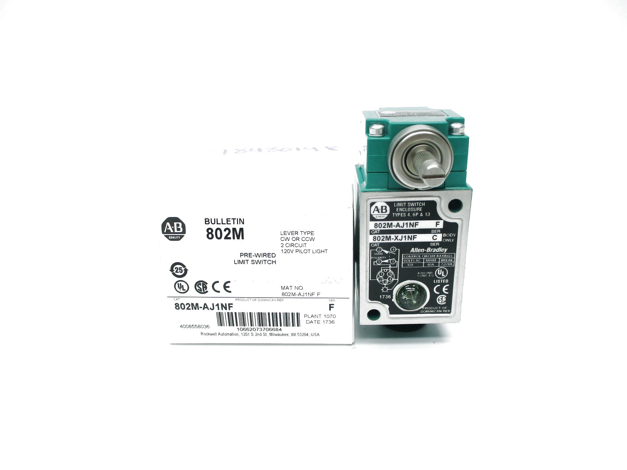 ALLEN BRADLEY 802M-AJ1NF SER. F 120V 60A (WH) NSMP