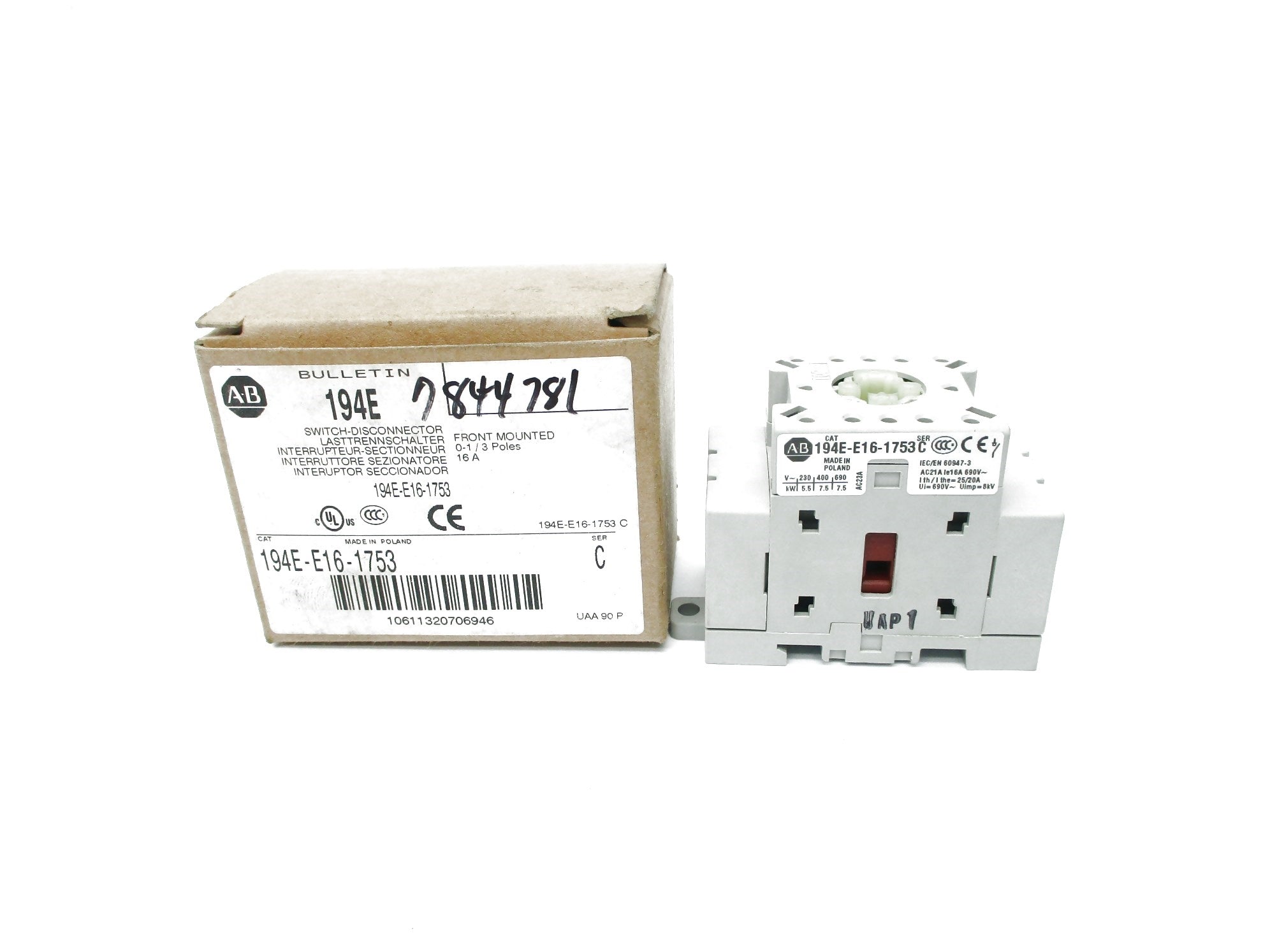 ALLEN BRADLEY 194E-E16-1753 SER. C 690V 16A (BR/WH) NSMP