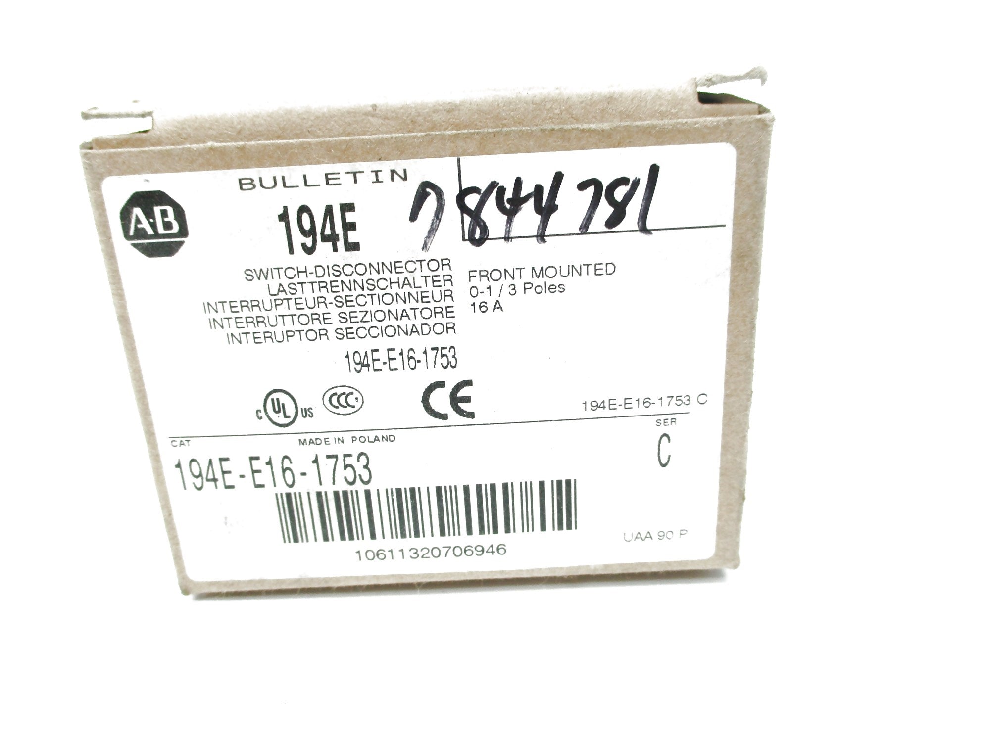 ALLEN BRADLEY 194E-E16-1753 SER. C 690V 16A (BR/WH) NSMP