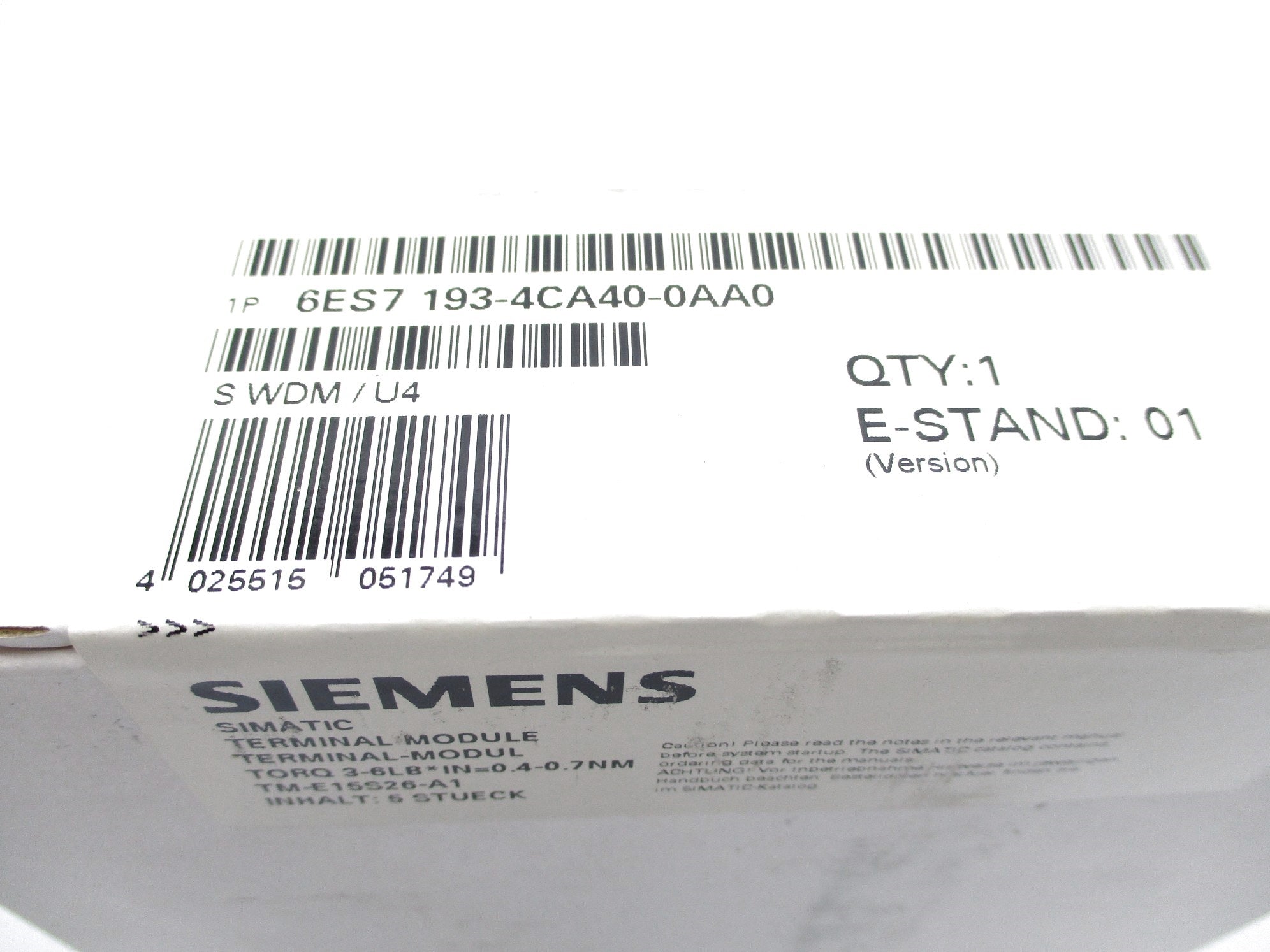 SIEMENS 6ES7193-4CA40-0AA0 (PKG OF 5) NSFS