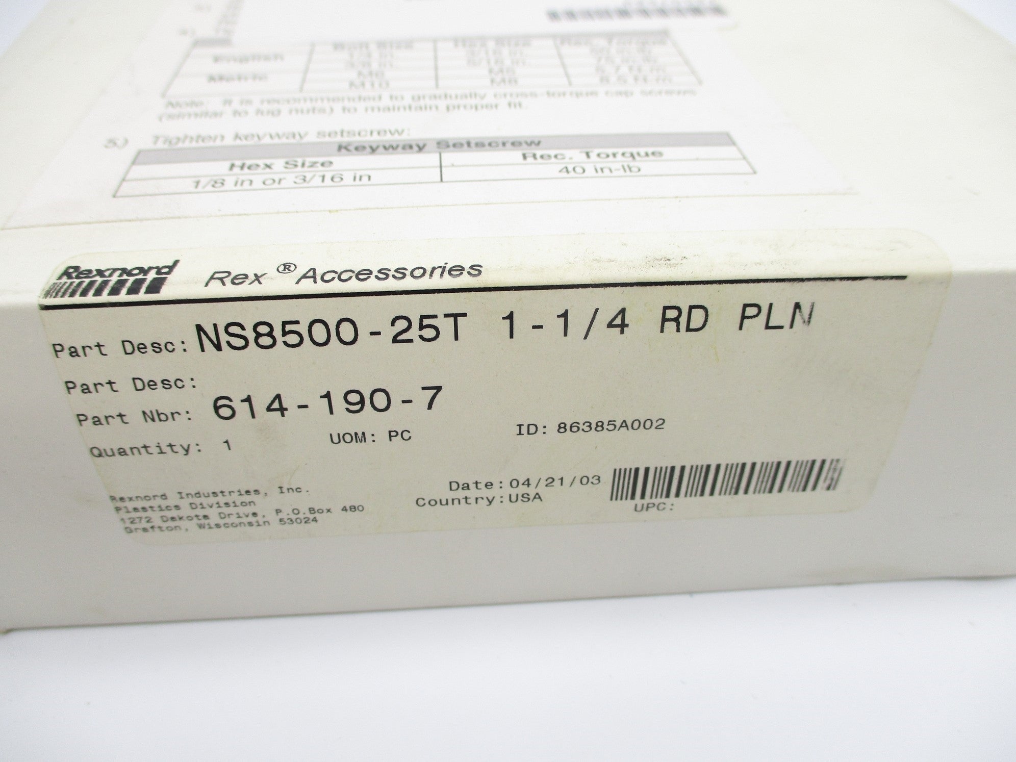 REXNORD NS8500-25T-1-1/4 614-190-7 NSMP