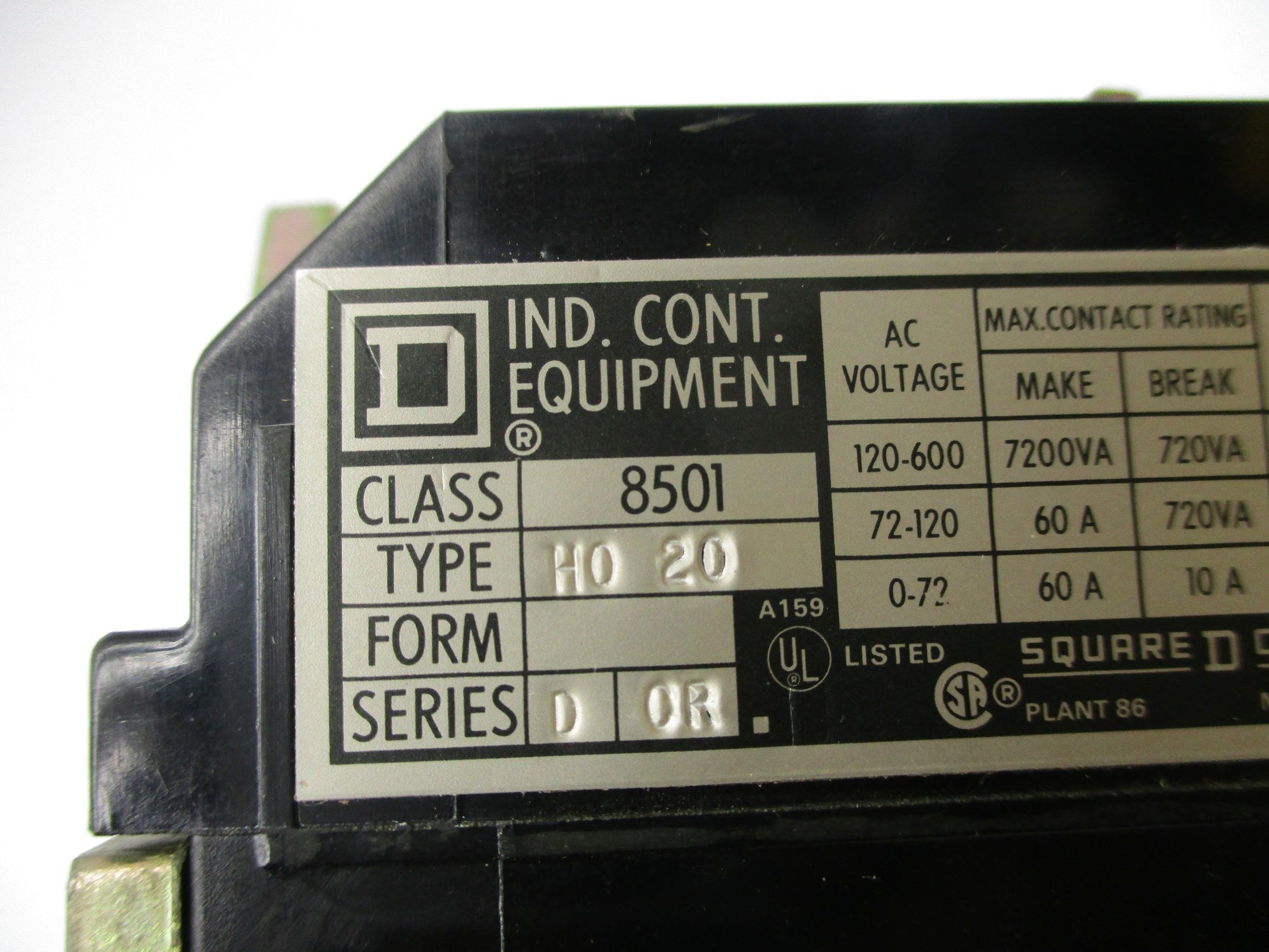 SQUARE D 8501HO20 SER. D 110/120VAC 15A NSNP