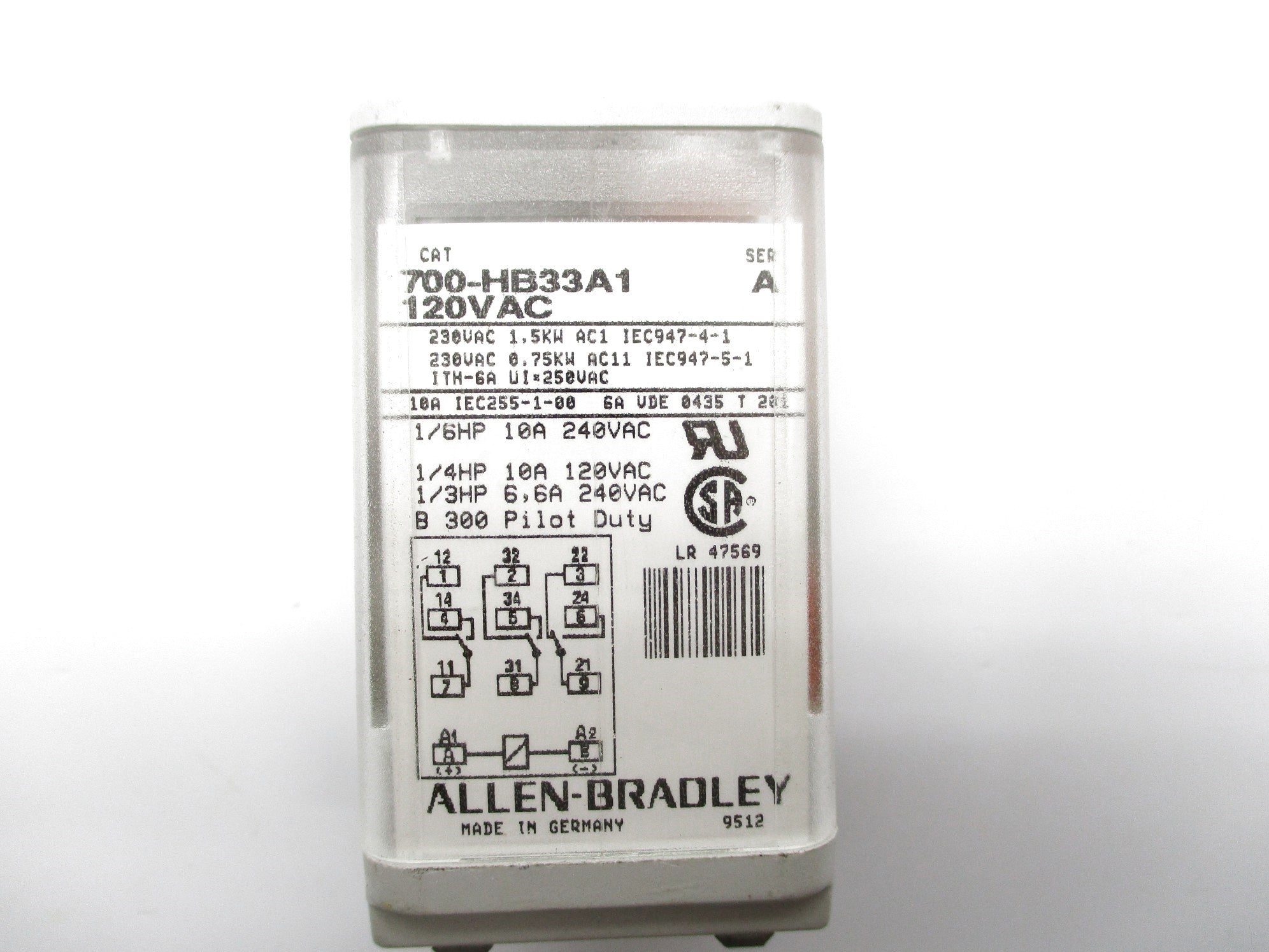 ALLEN BRADLEY 700-HB33A1 SER. A 120VAC 10A UNMP