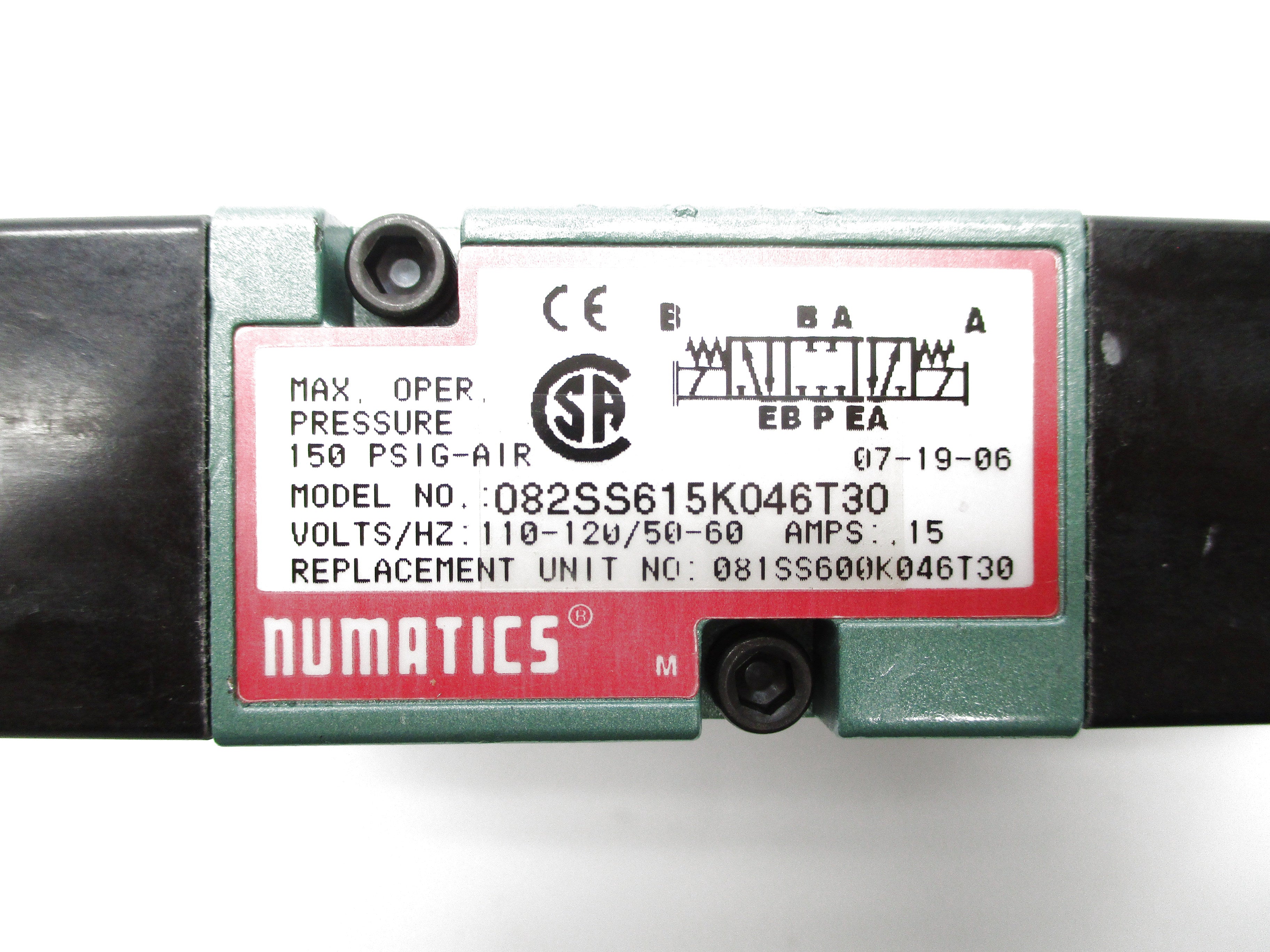 NUMATICS 082SS615K046T30 150PSIG 110-120V NSNP