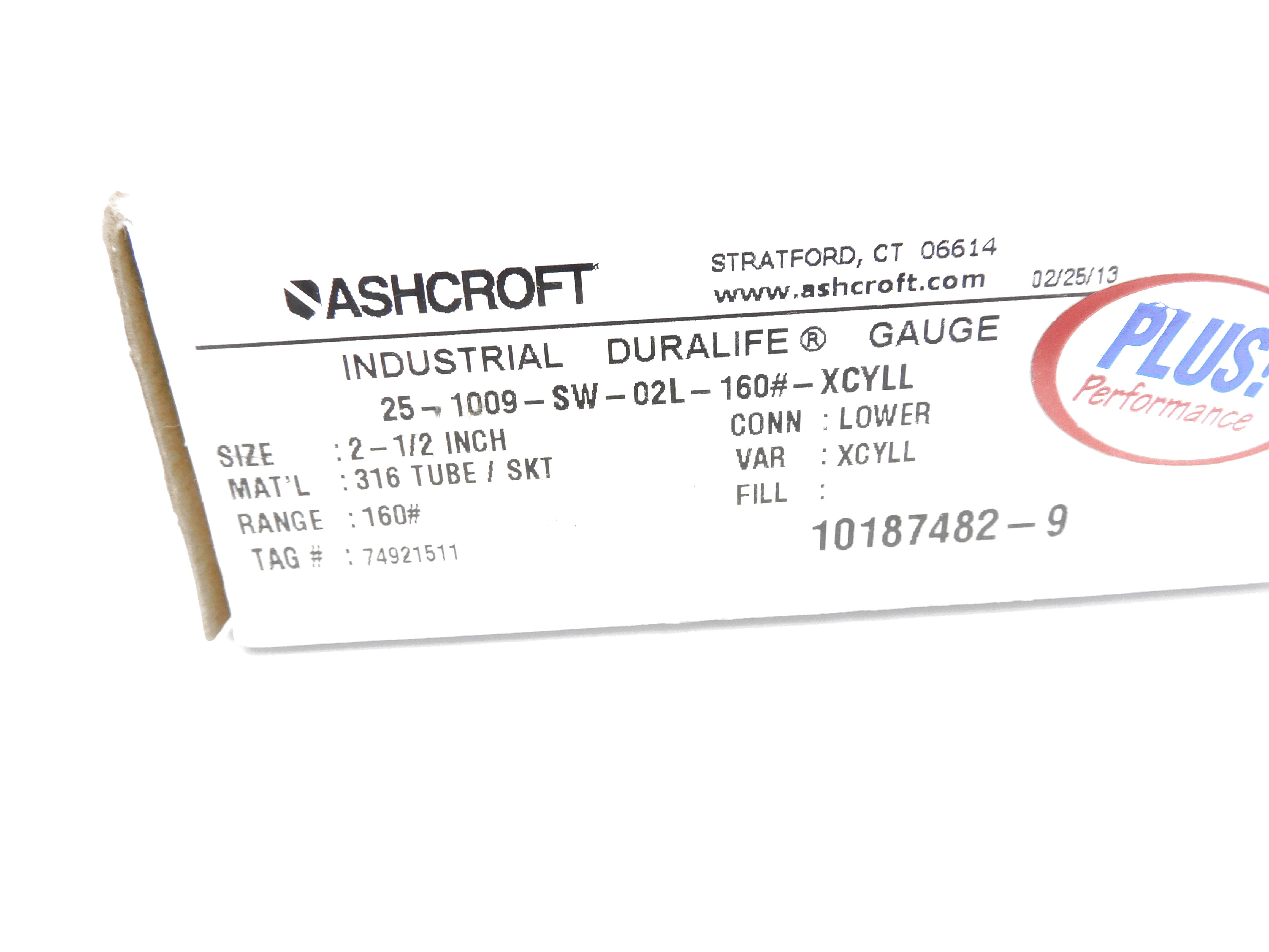 ASHCROFT 25-1009-SW-02L-160#-XCYLL 0-160PSI NSMP
