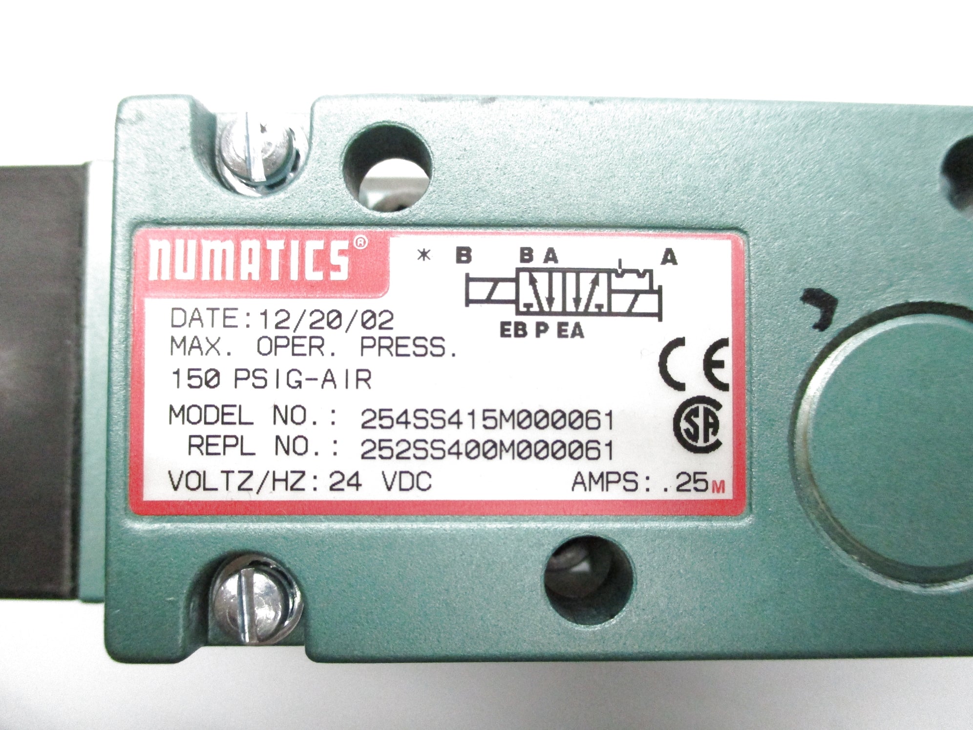 NUMATICS 254SS415M000061 24VDC 150PSIG NSNP