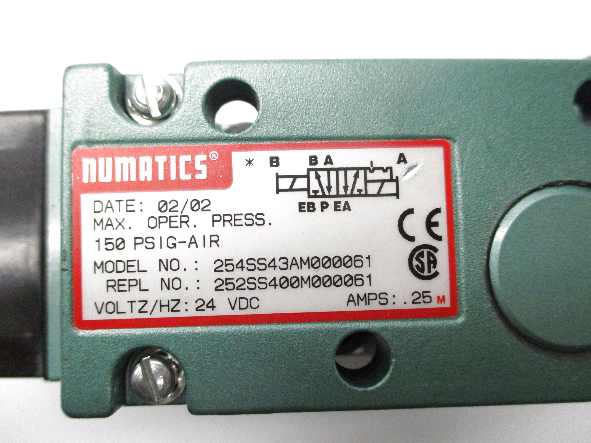 NUMATICS 254SS43AM000061 (AS PICTURED) 24VDC 150PSIG NSNP
