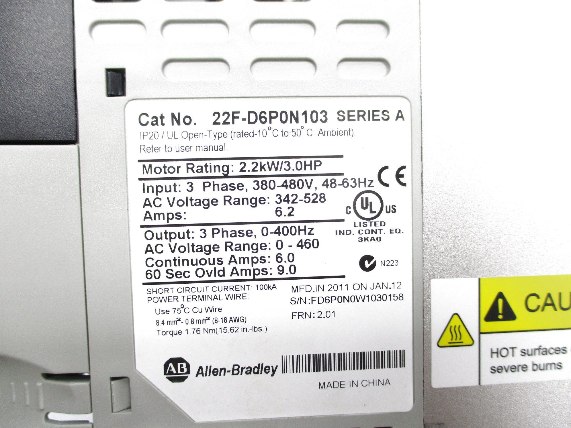 ALLEN BRADLEY 22F-D6P0N103 SER. A F/W 2.01 NSNP
