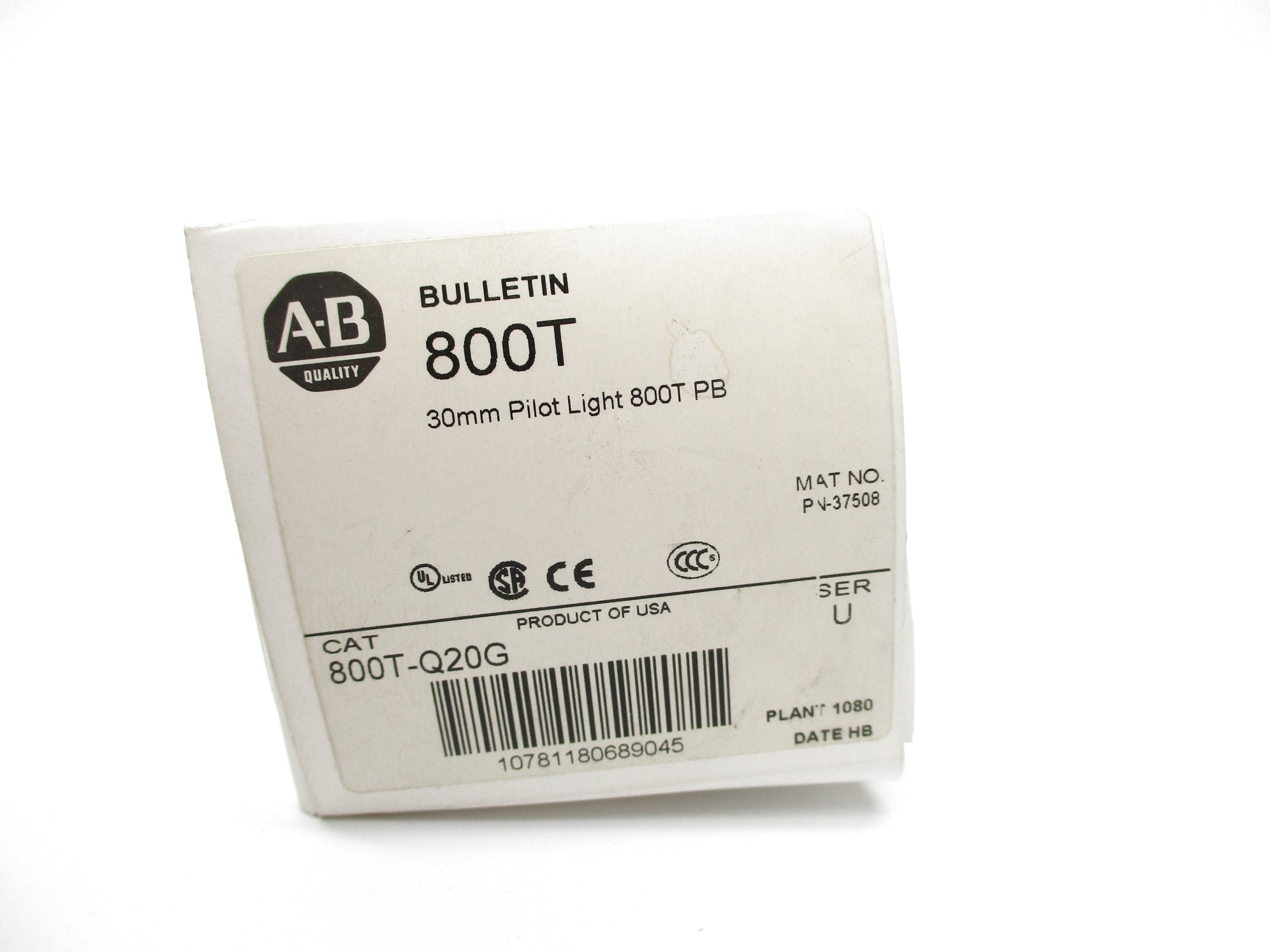 ALLEN BRADLEY 800T-Q20G SER. U (WH) NSMP