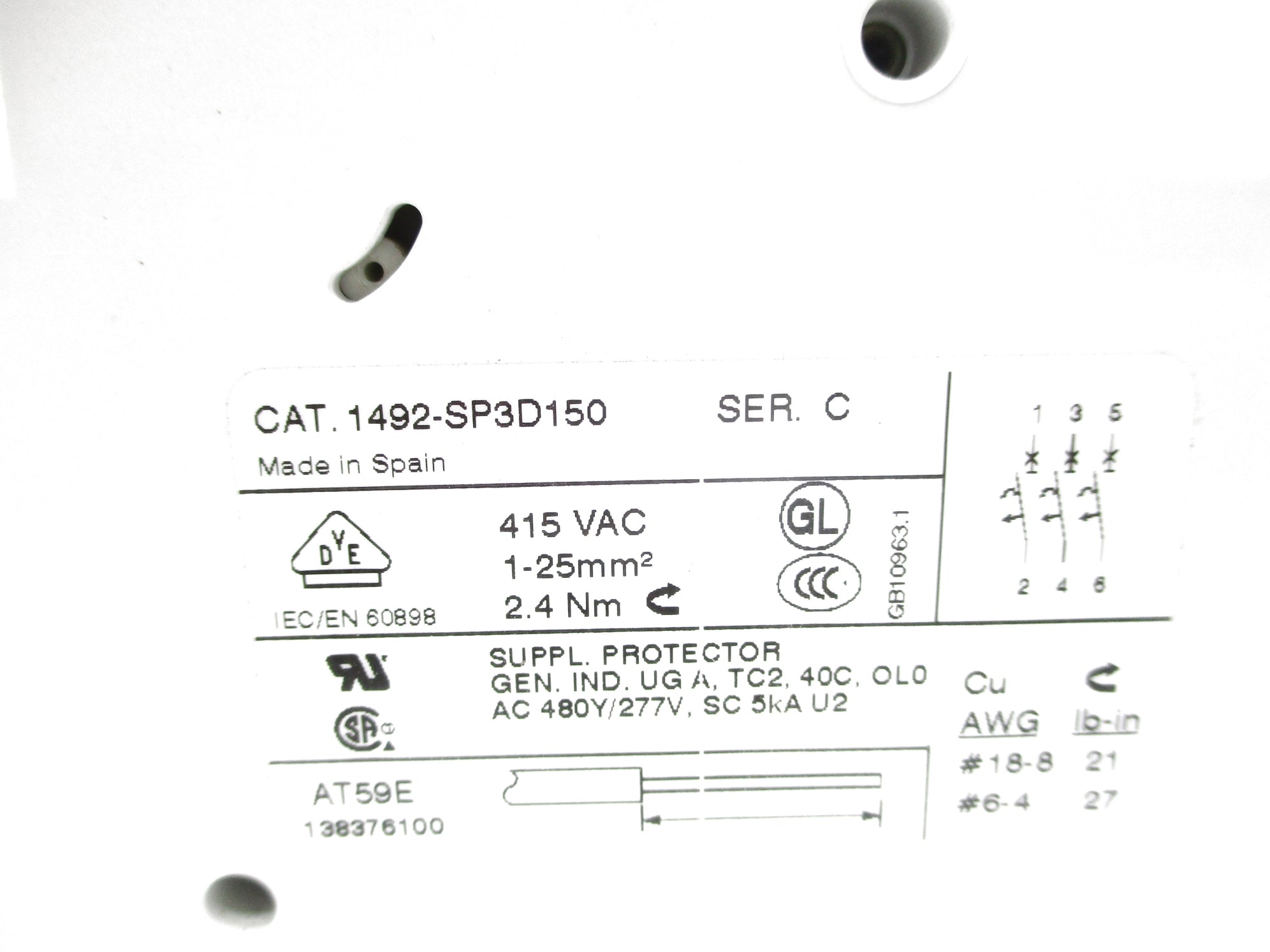 ALLEN BRADLEY 1492-SP3D150 SER. C 15A 277VAC NSNP