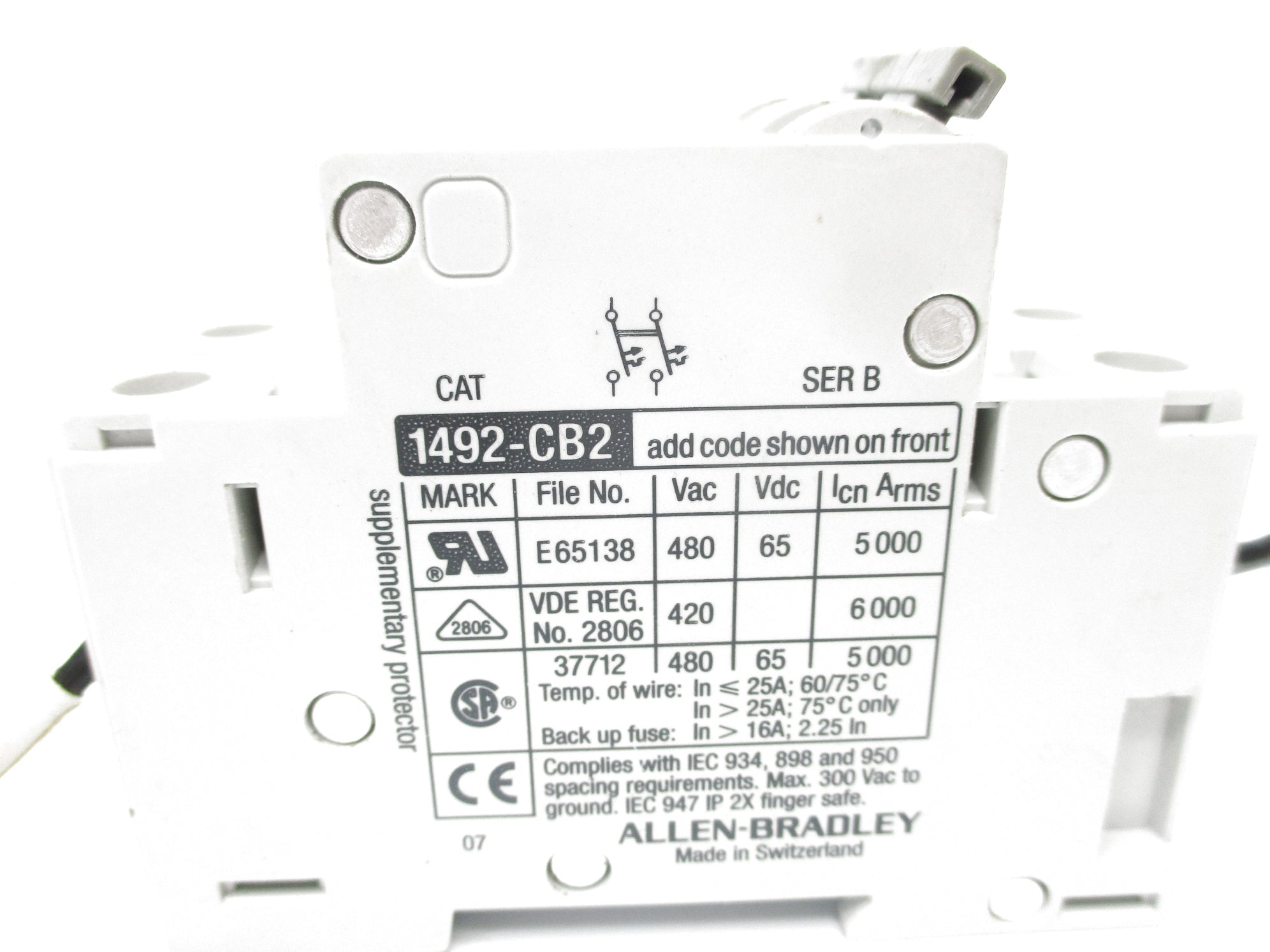 ALLEN BRADLEY 1492-CB2H100 SER. B 480VAC 10A UNMP