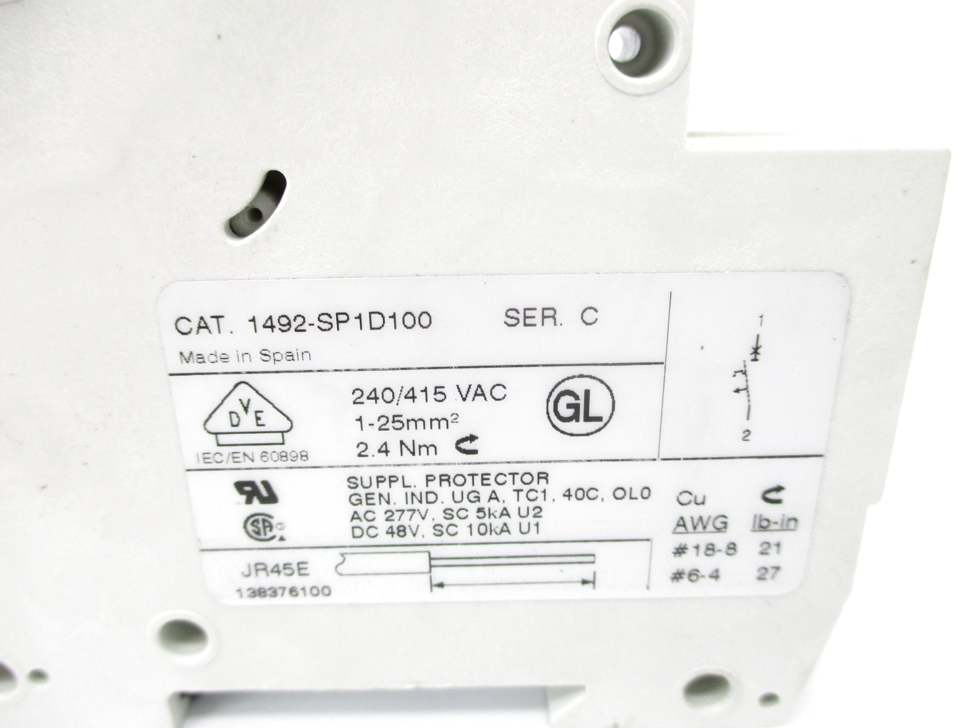 ALLEN BRADLEY 1492-SP1D100 SER. C 10A 277VAC NSNP