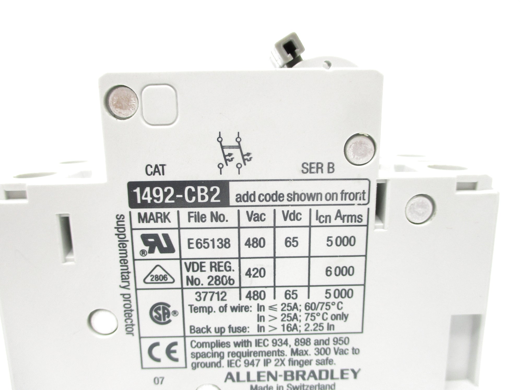 ALLEN BRADLEY 1492-CB2H020 SER. B 2A 277VAC NSNP