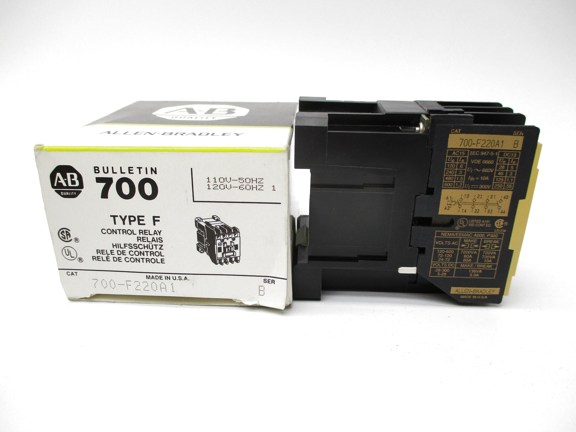 ALLEN BRADLEY 700-F220A1 SER. B 110/120VAC (BK/YL) NSMP