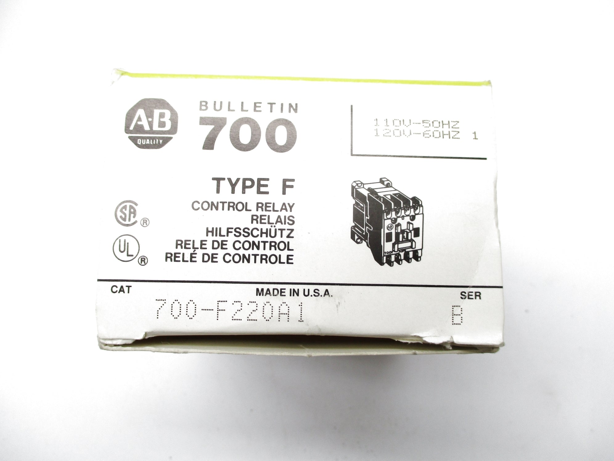 ALLEN BRADLEY 700-F220A1 SER. B 110/120VAC (BK/YL) NSMP