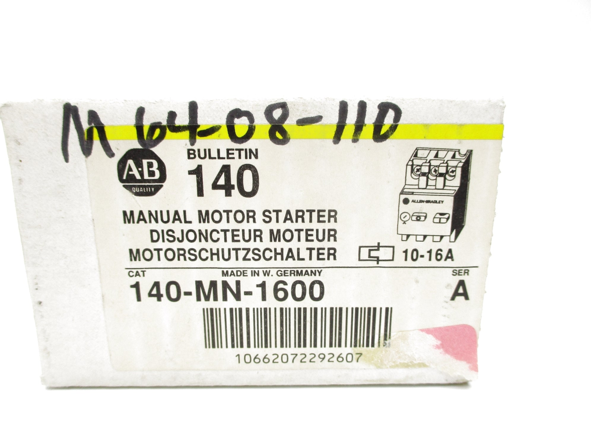 ALLEN BRADLEY 140-MN-1600 SER. A 660V 10-16A (WH/YL) NSMP