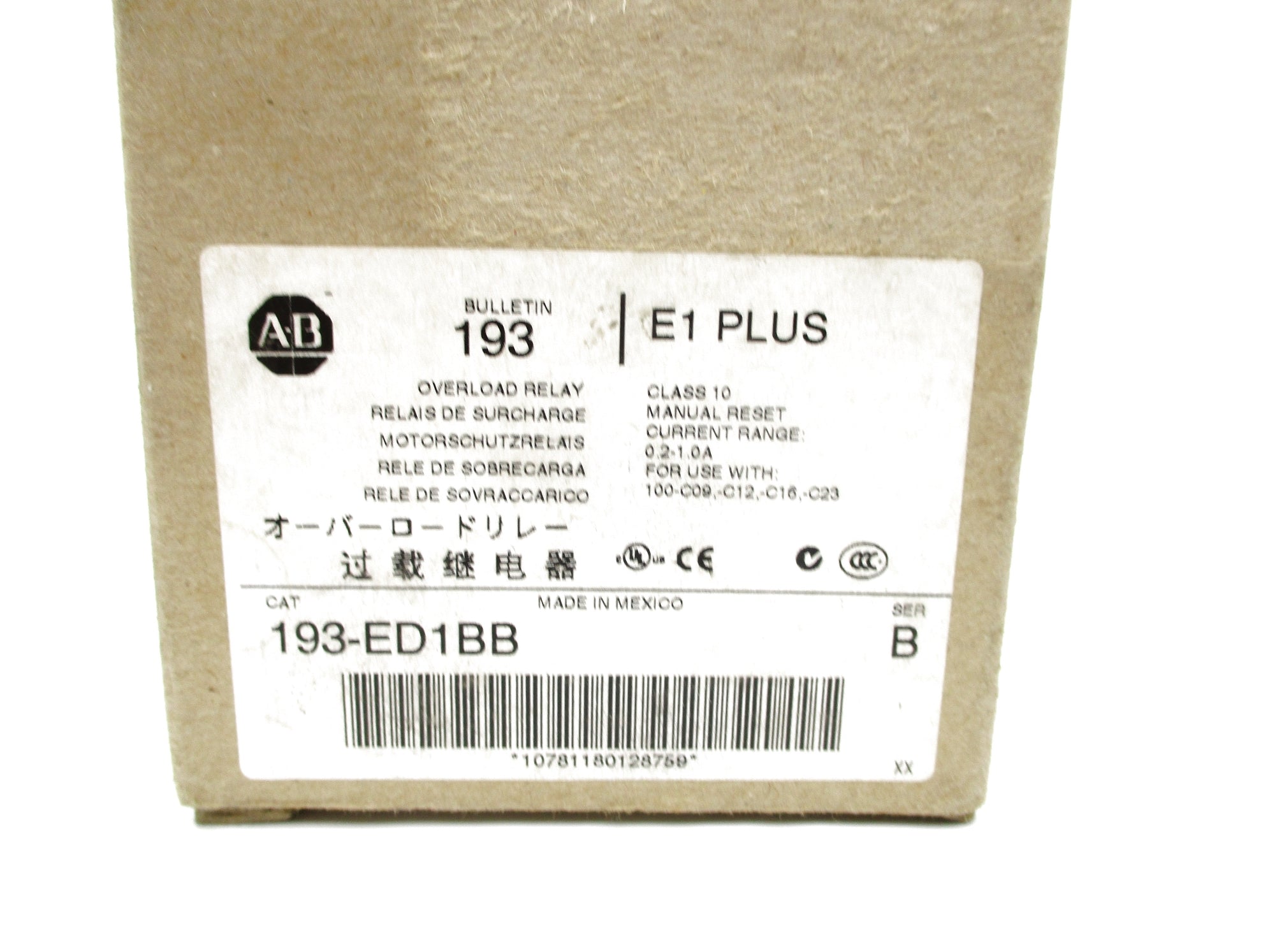 ALLEN BRADLEY 193-ED1BB SER. B 600V 0.2-1.0A (BR/WH) NSMP
