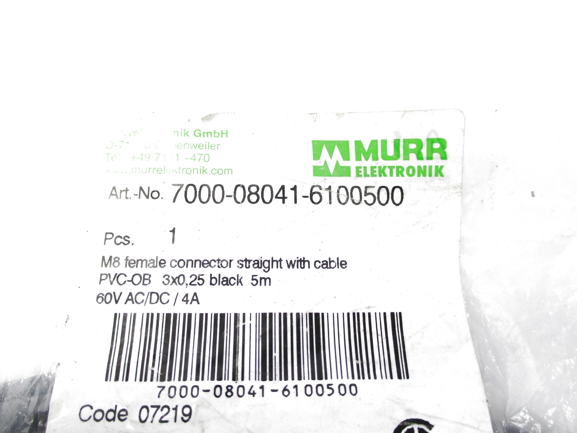 MURR ELEKTRONIK 7000-08041-6100500 60VAC/DC 4A 5M NSMP