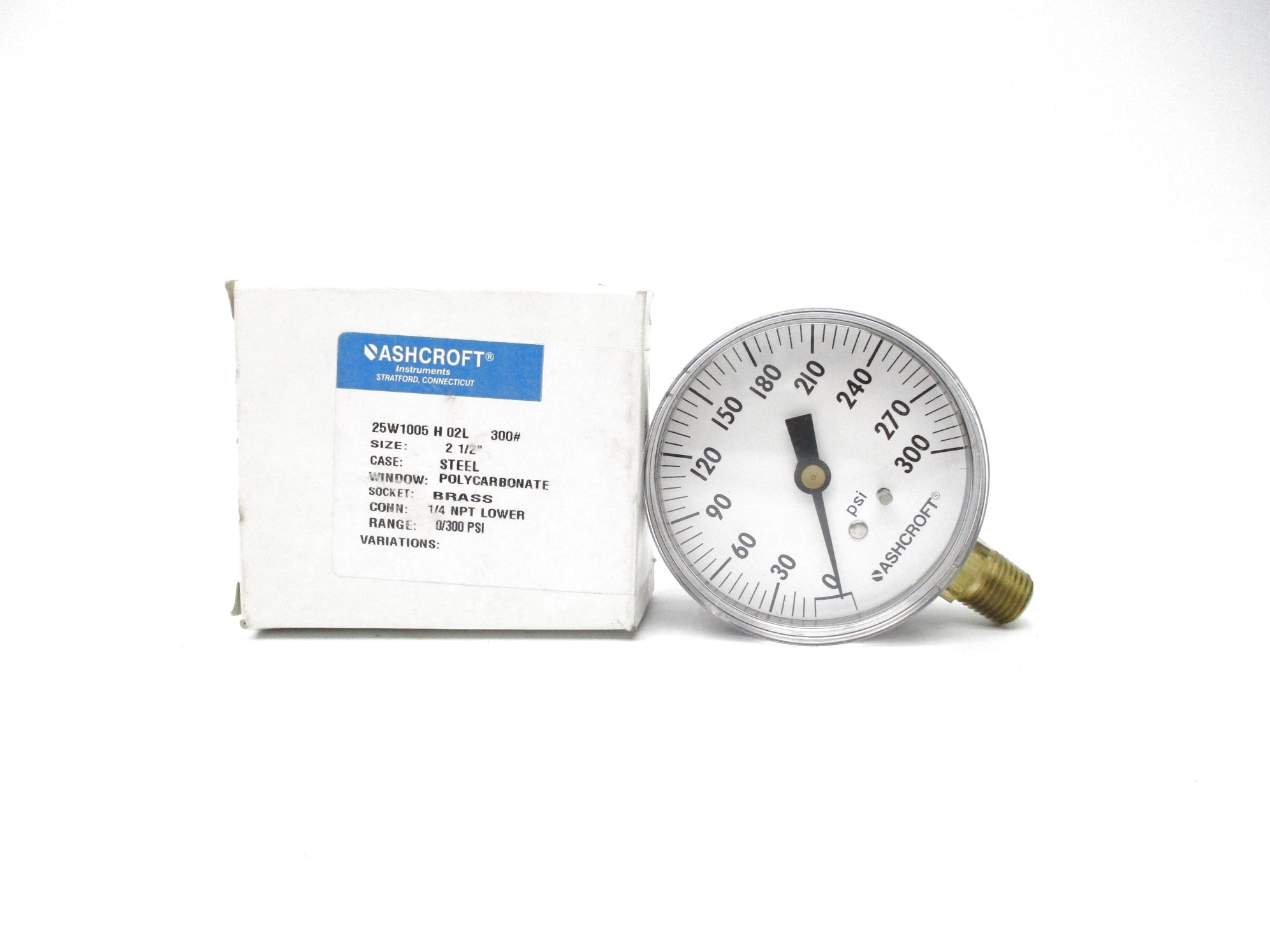 ASHCROFT 25W1005H02L300# 0-300PSI 2-1/2" NSMP