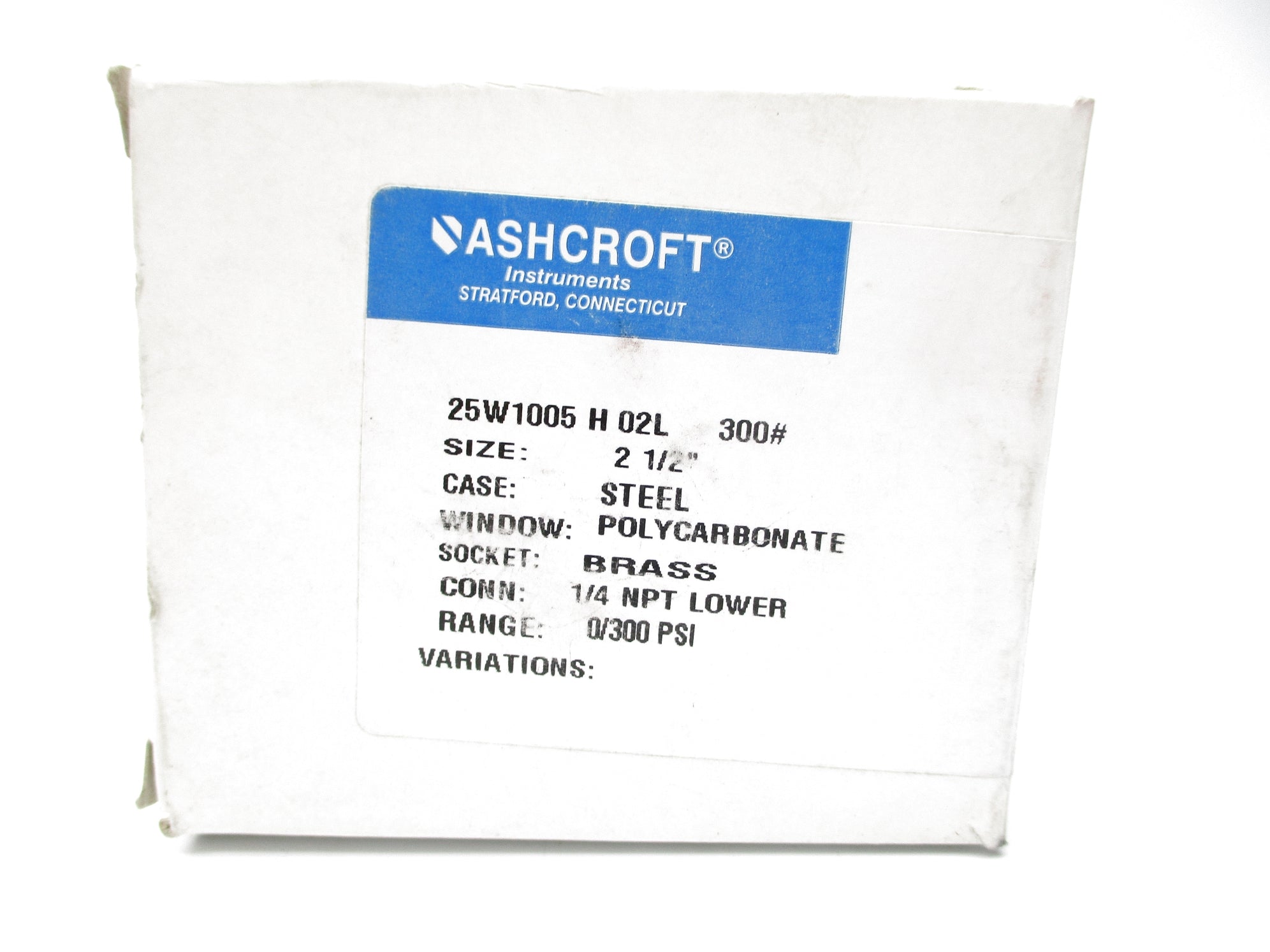ASHCROFT 25W1005H02L300# 0-300PSI 2-1/2" NSMP