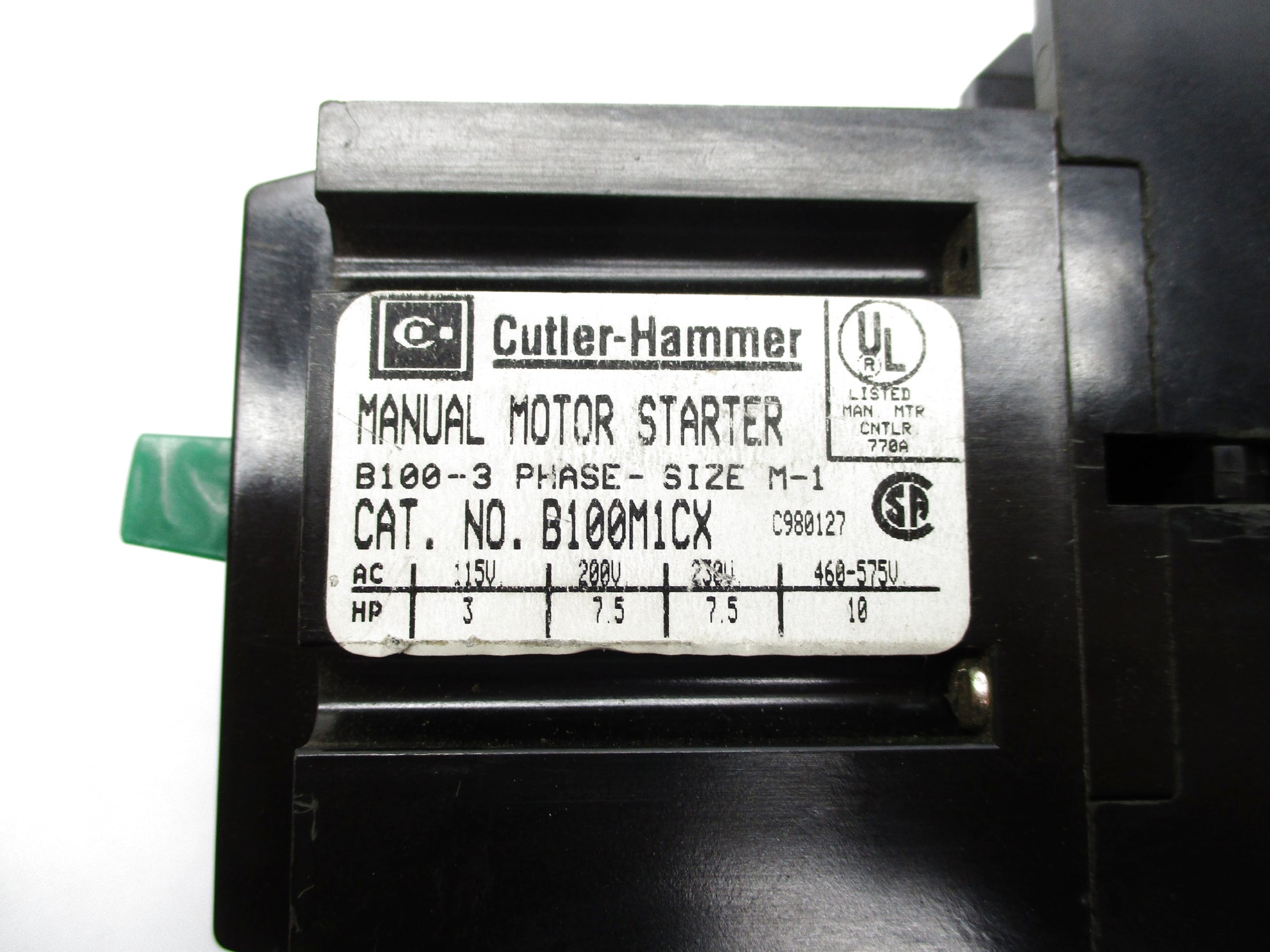 CUTLER HAMMER B100M1CX UNMP